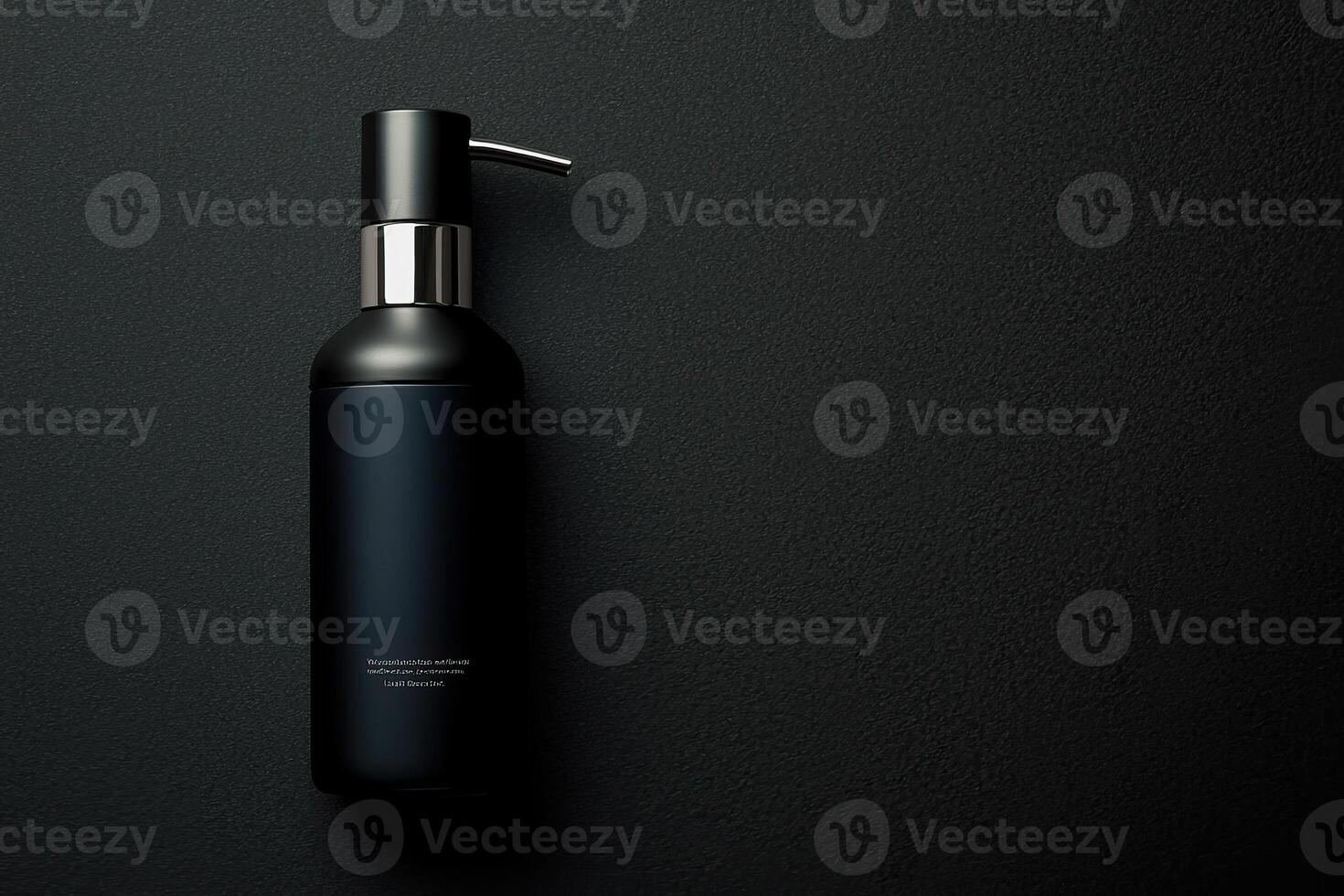 Sophisticated Spray Bottle Designs. A sleek black bottle with a pump sits on a dark surface, exuding a modern and minimalist aesthetic. photo