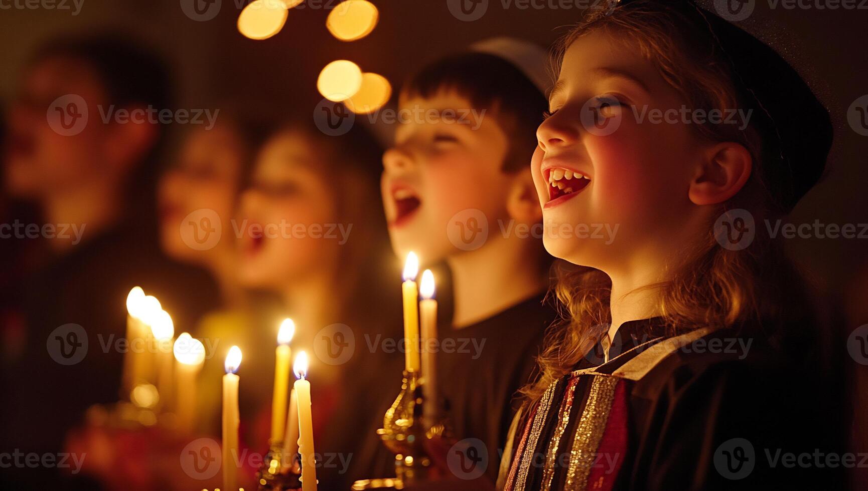 Children singing and holding candles in a choir photo