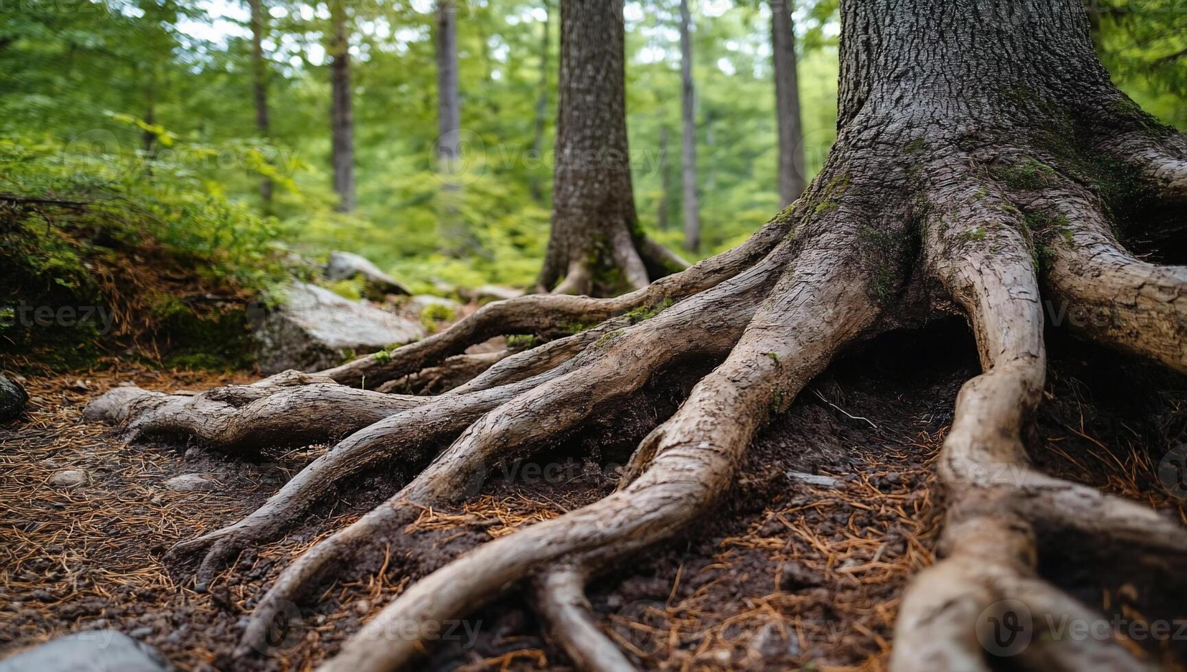 A close up of a tree with its roots photo
