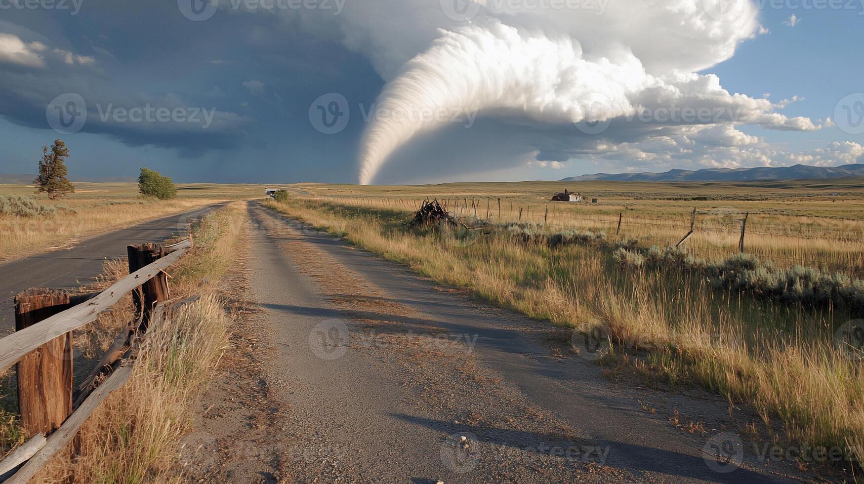 A large tornado is seen in the sky photo