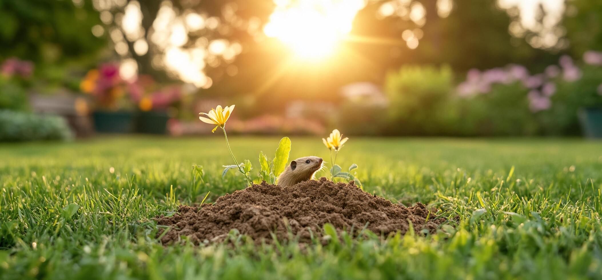 A small animal is digging in the ground in the garden photo