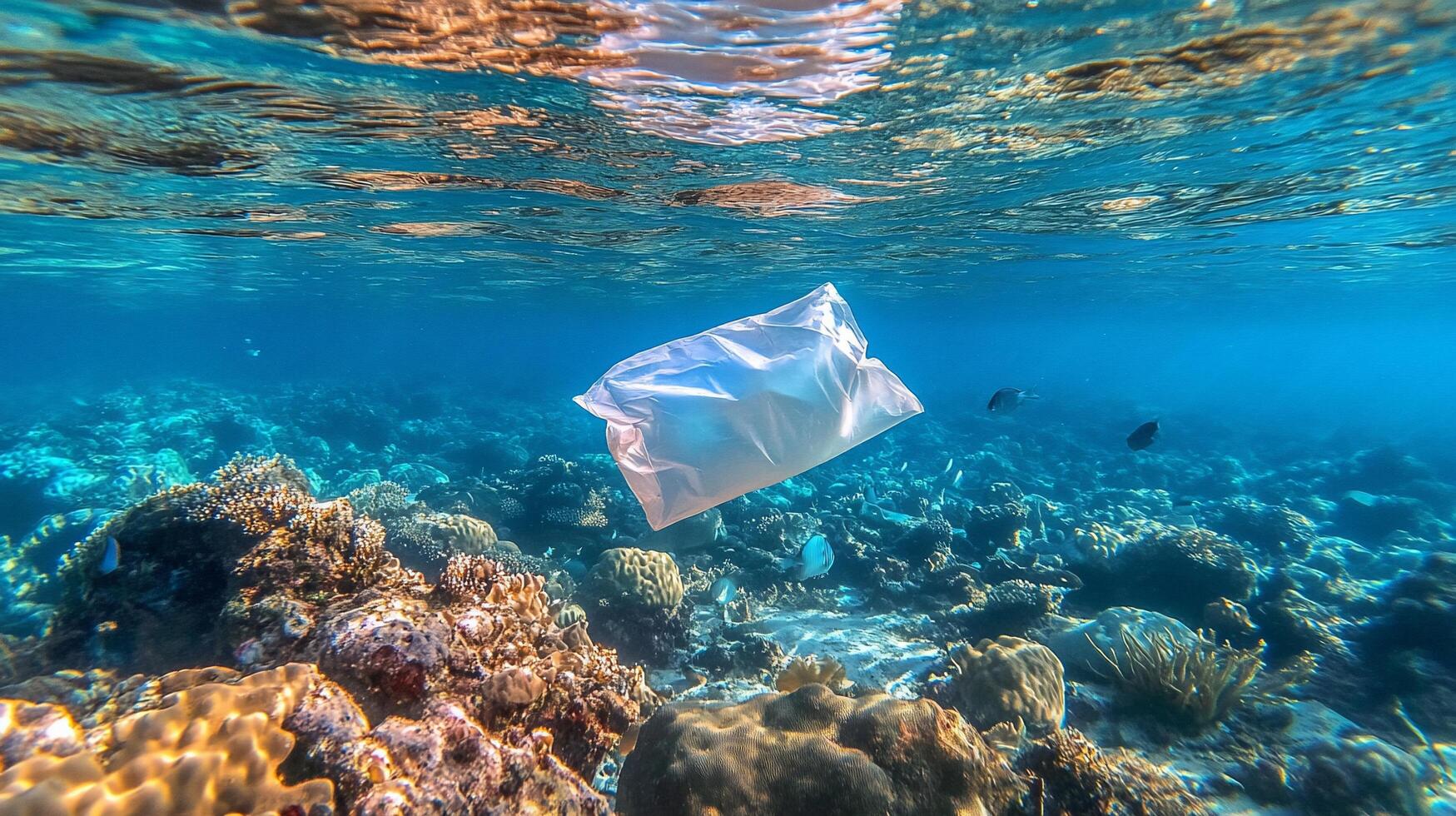 A plastic bag floating in the ocean photo