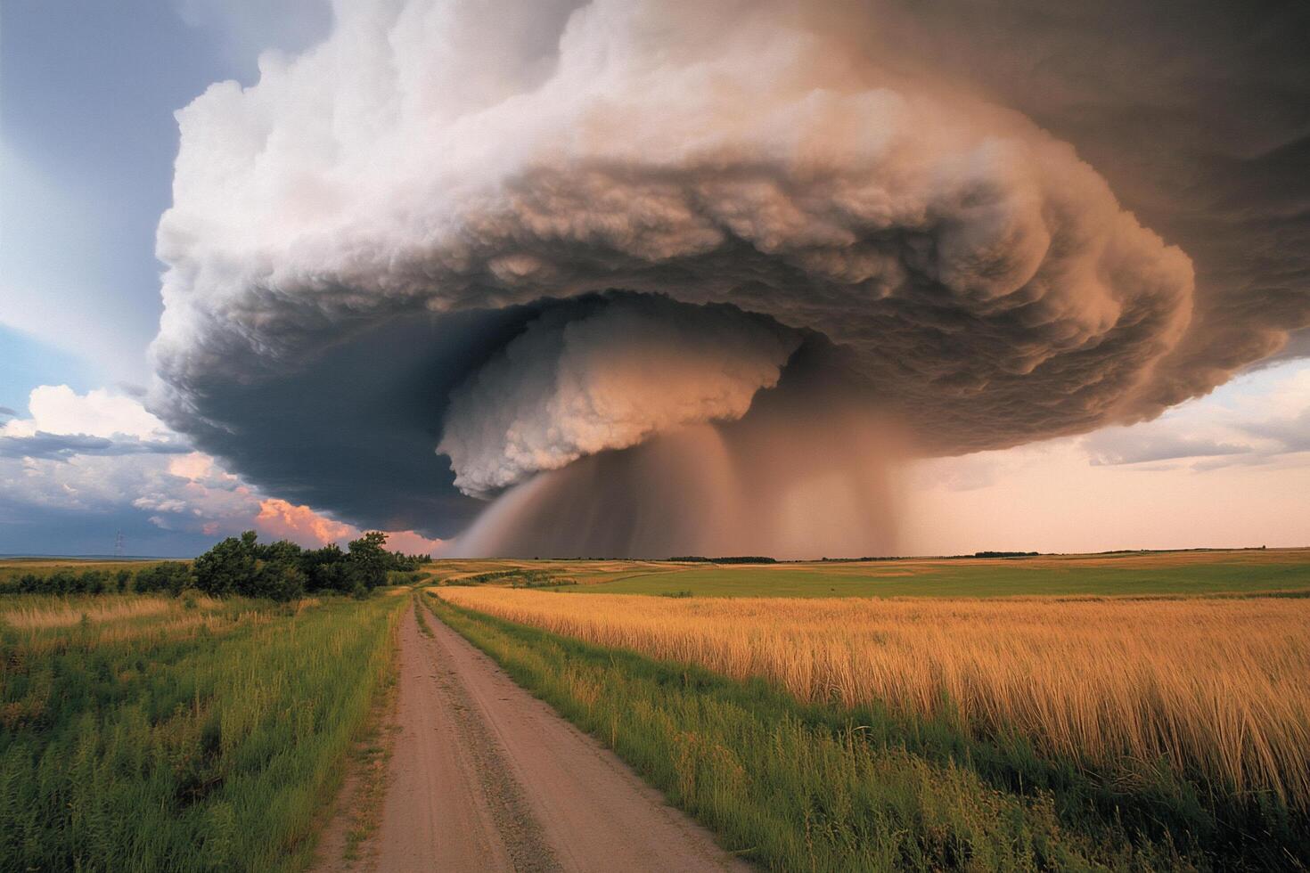 A large storm cloud is seen over a field photo