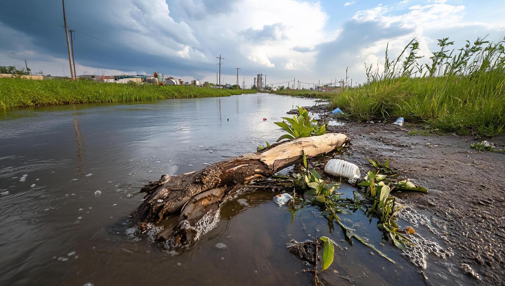 A river with trash and debris in it photo