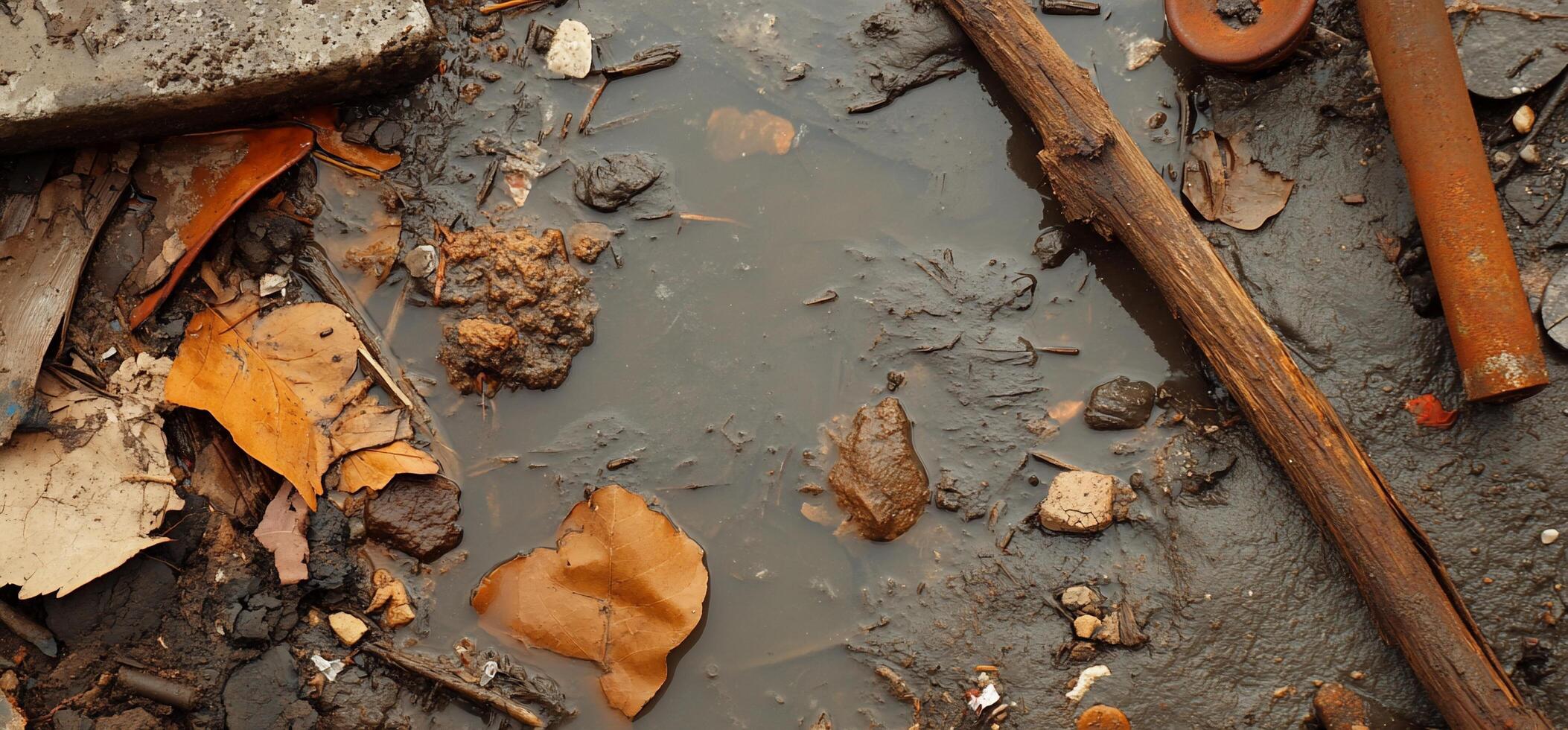 A pile of dirty water and debris on the ground photo