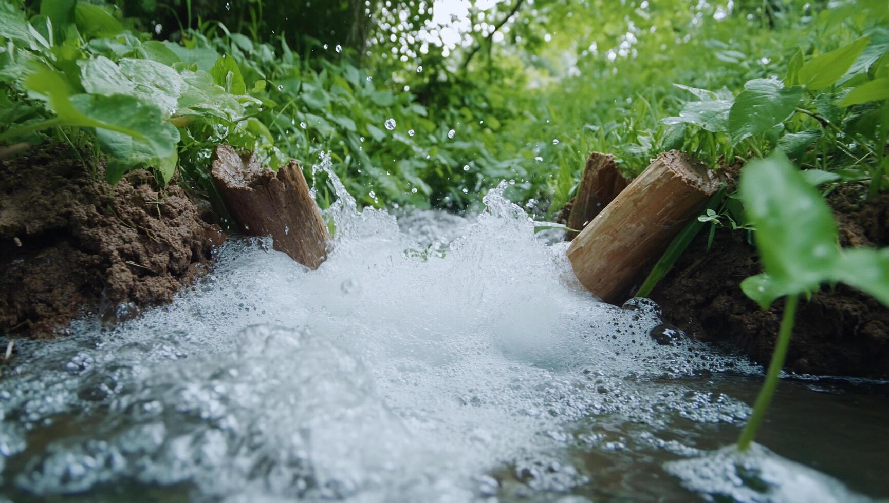 A stream of water is flowing through a forest photo