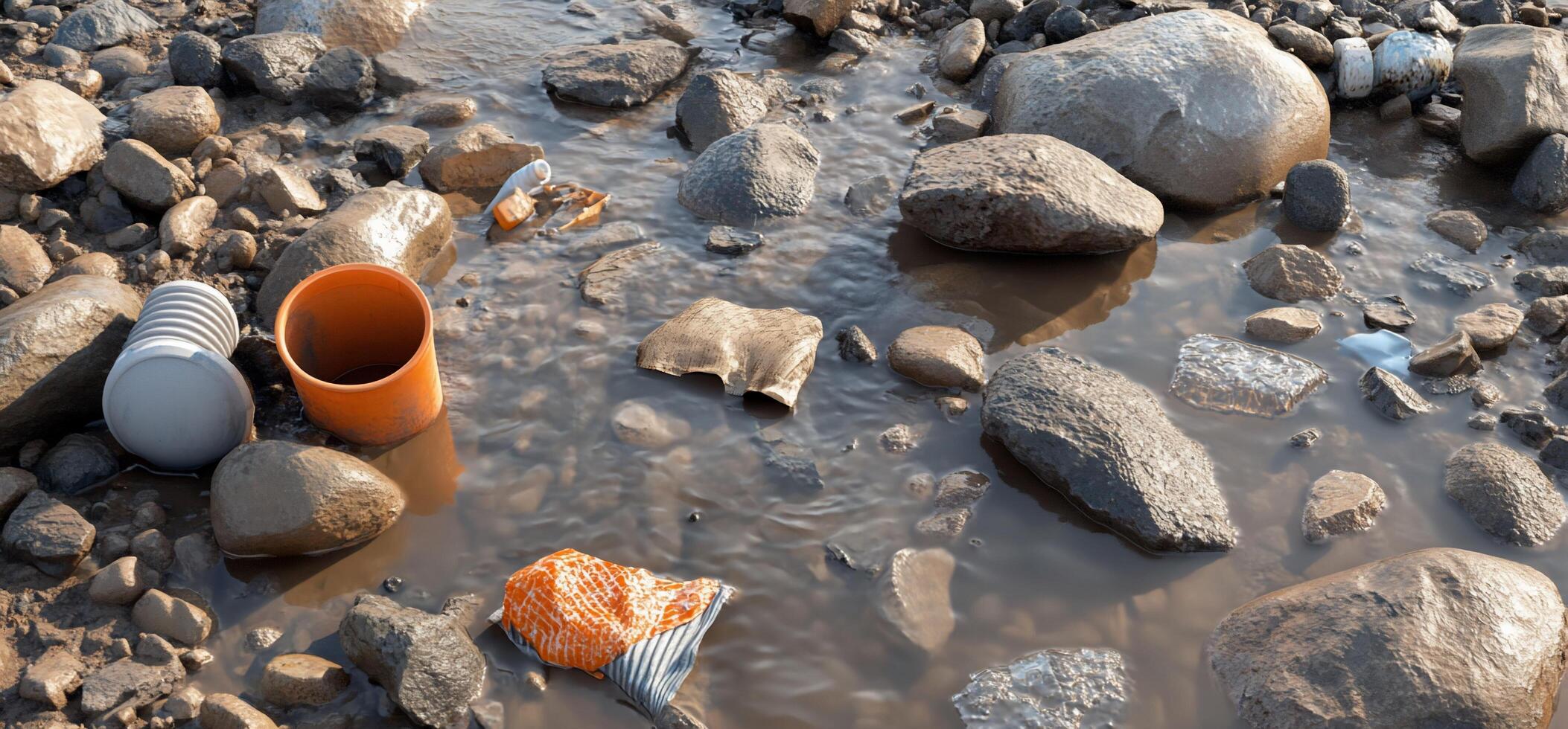 A pile of trash and a cup on the ground photo