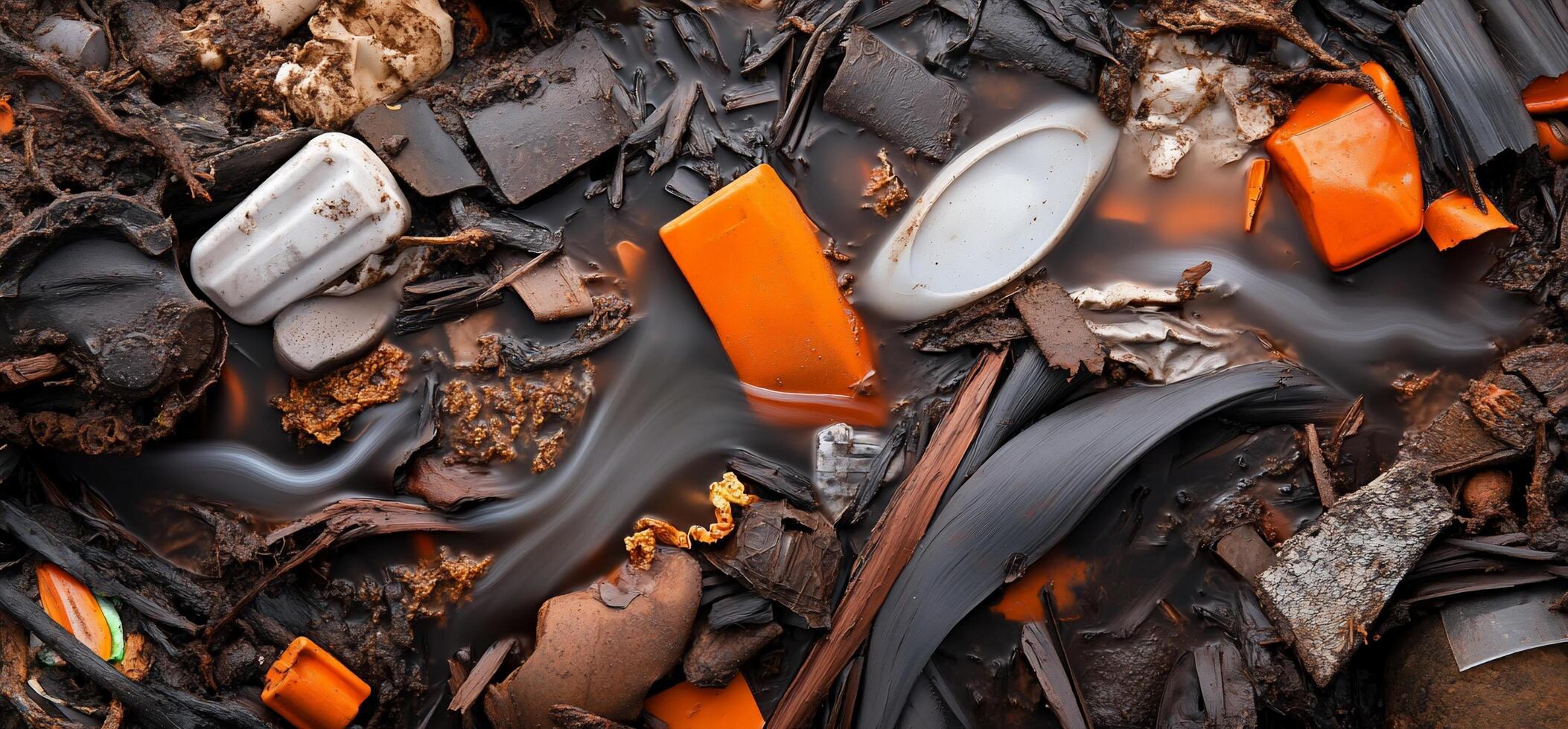 A pile of trash with orange and black items photo