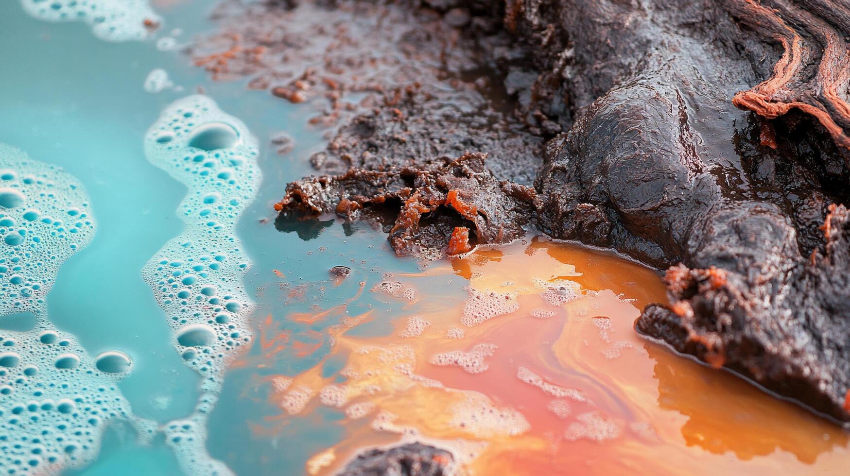 A close up of a colorful liquid with orange and blue photo