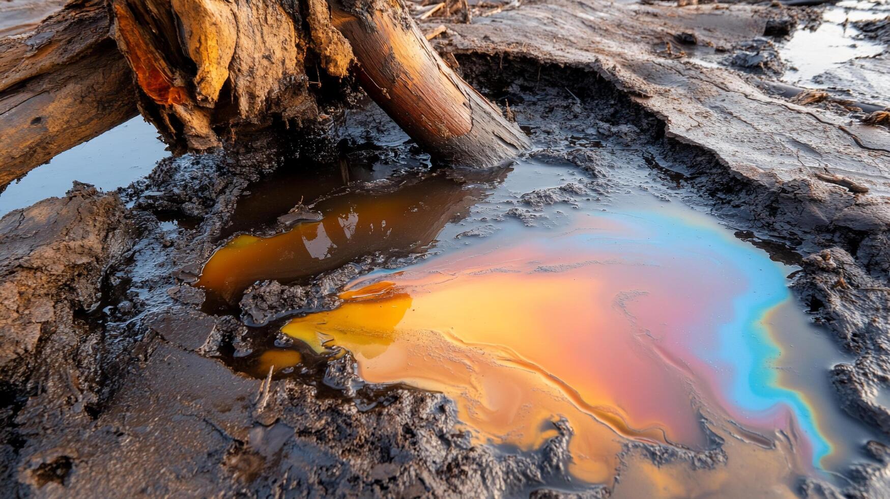 Oil spill in the mud photo