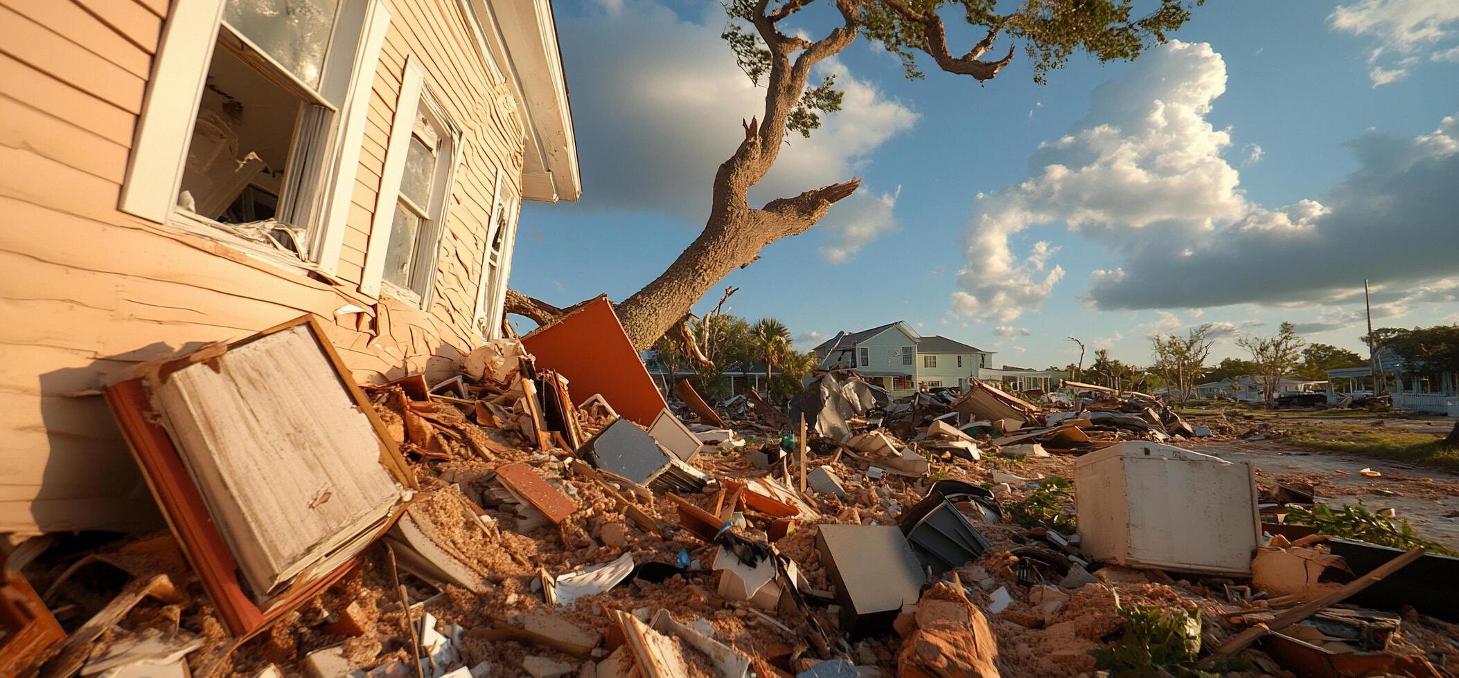 A house is surrounded by debris and debris photo