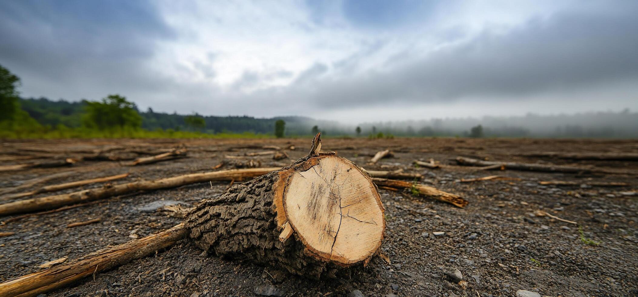 A tree stump sitting on the ground in a field photo