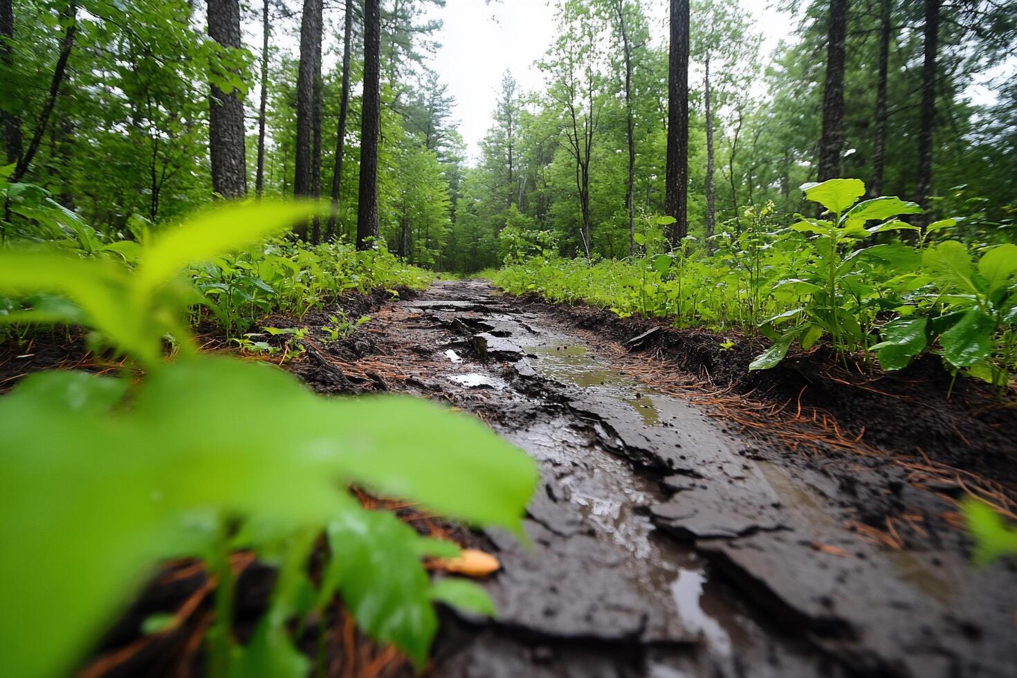 A muddy trail in the woods photo