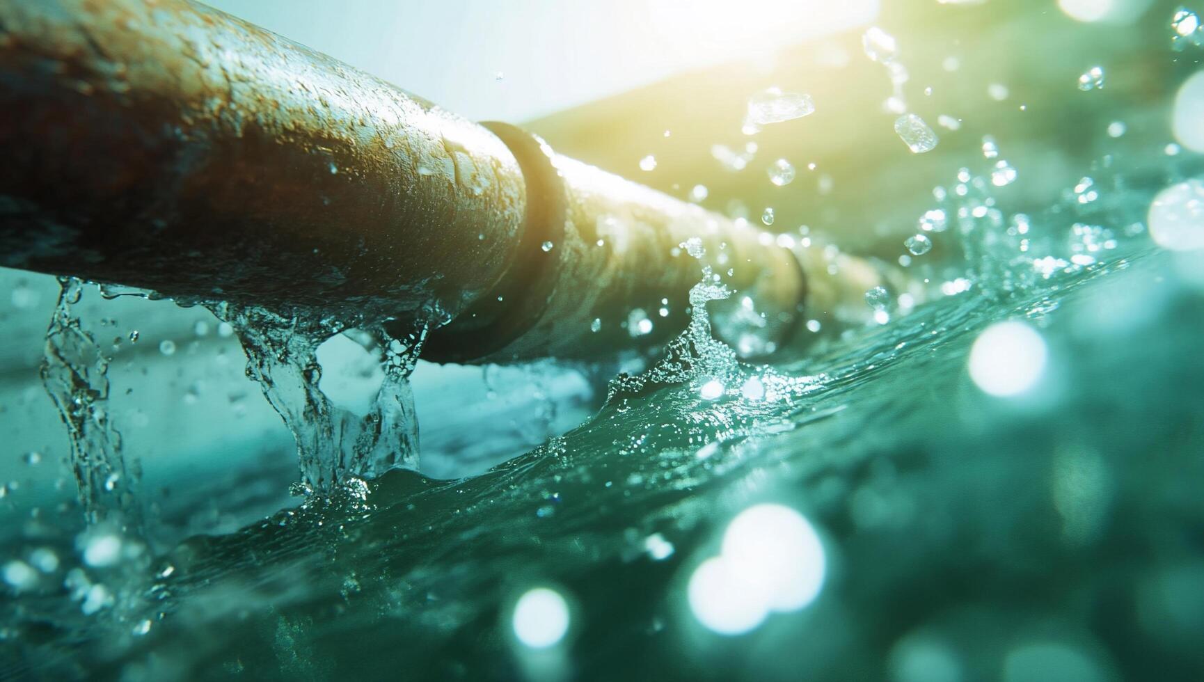 Water splashing around a rusted pipe, highlighting environmental concerns. photo