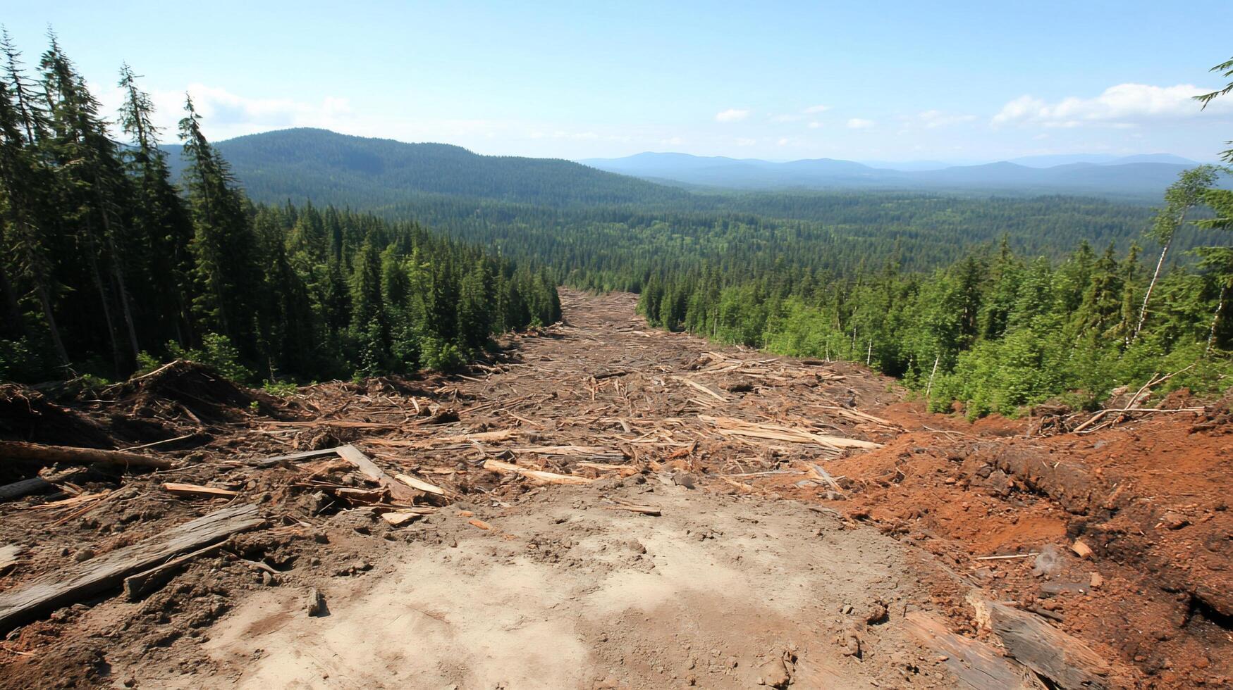 A deforested area showing land clearing and environmental impact. photo