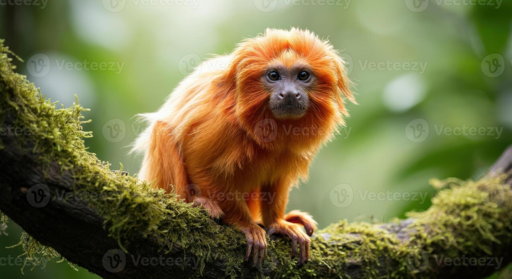 Golden lion tamarin in vibrant rainforest setting for conservation and educational projects photo
