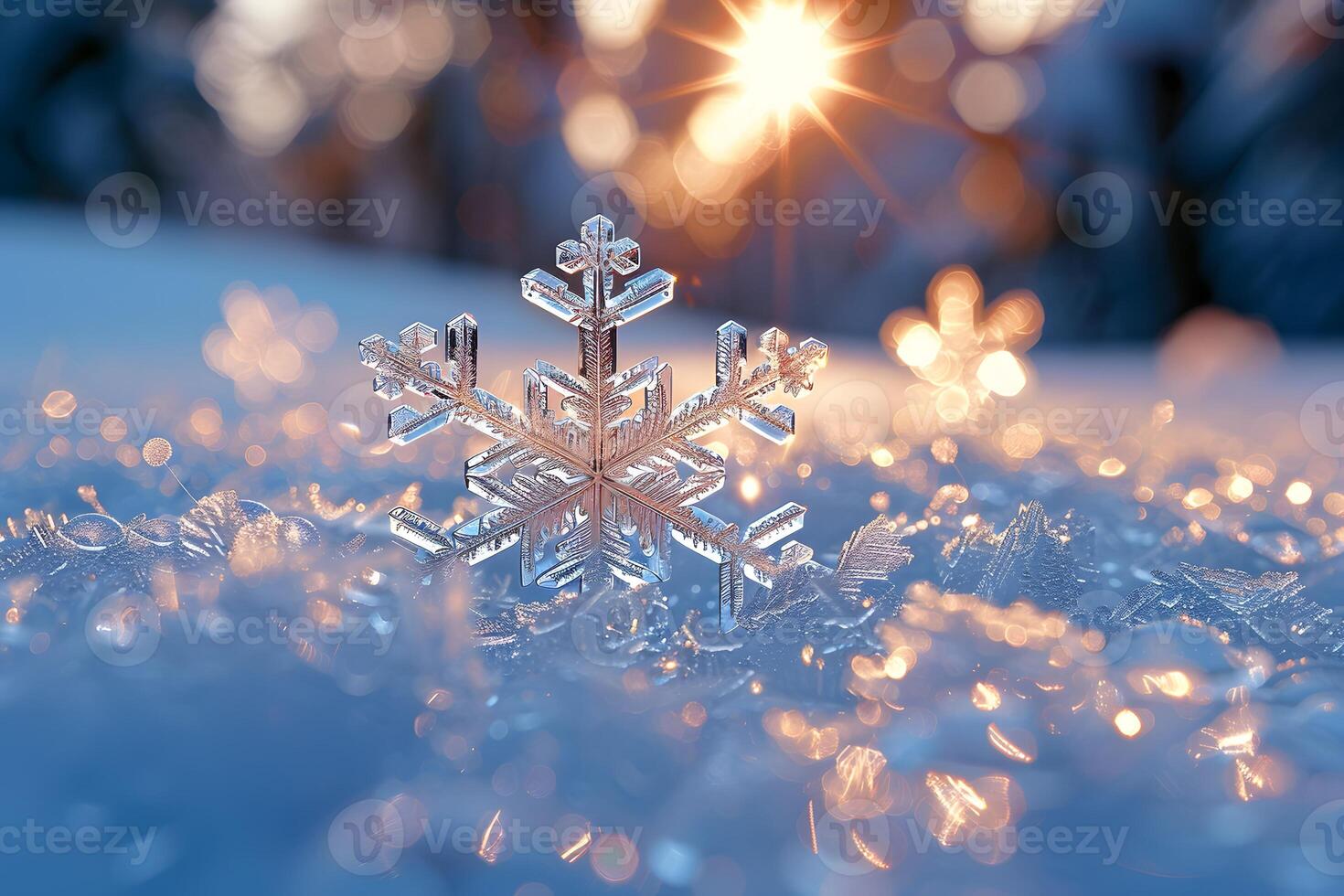 Winter Serenity Crystal Snowflake at Sunrise for Holiday Decor and Seasonal Greetings photo