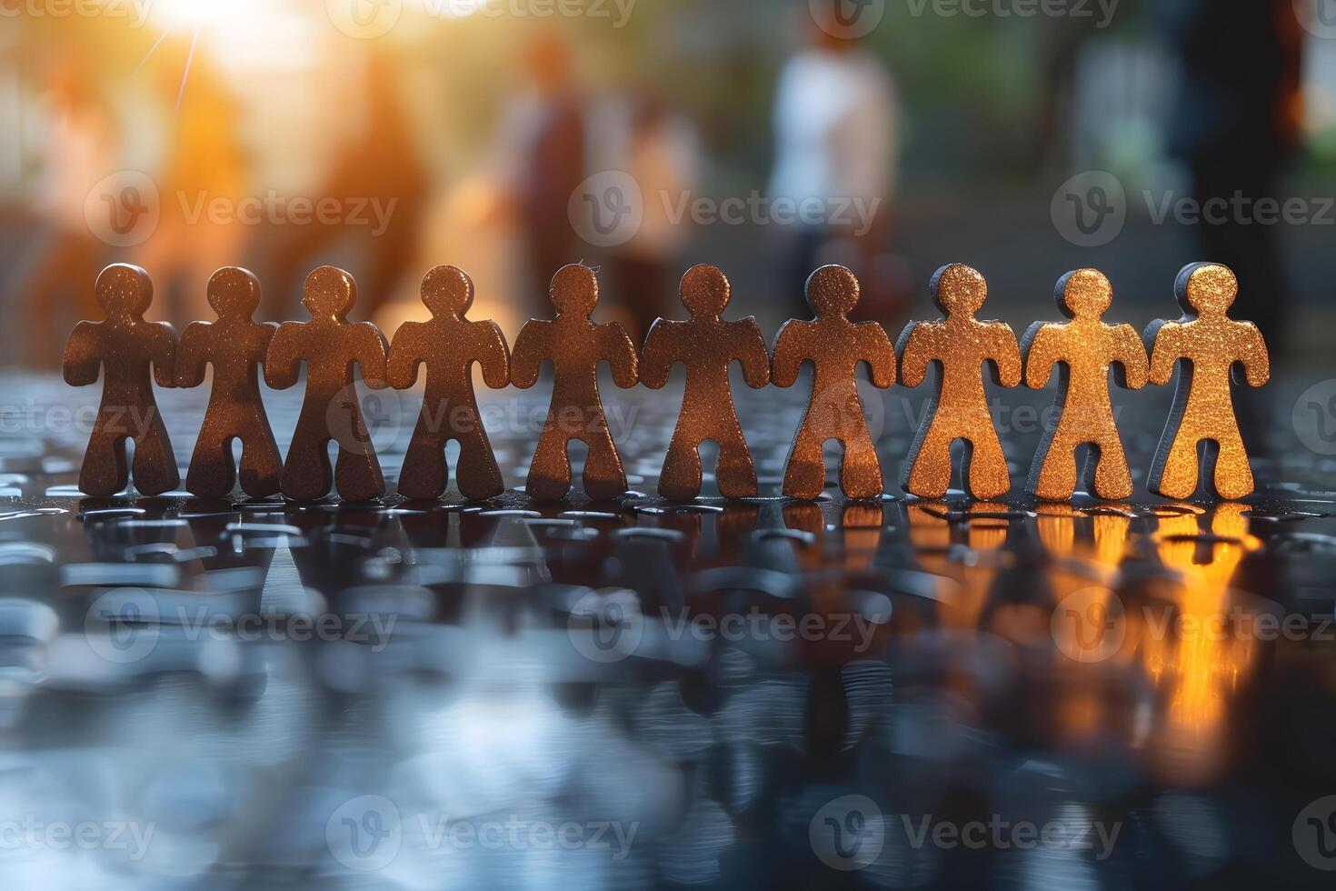 Unity and Togetherness Concept with Paper Figures at Sunset photo