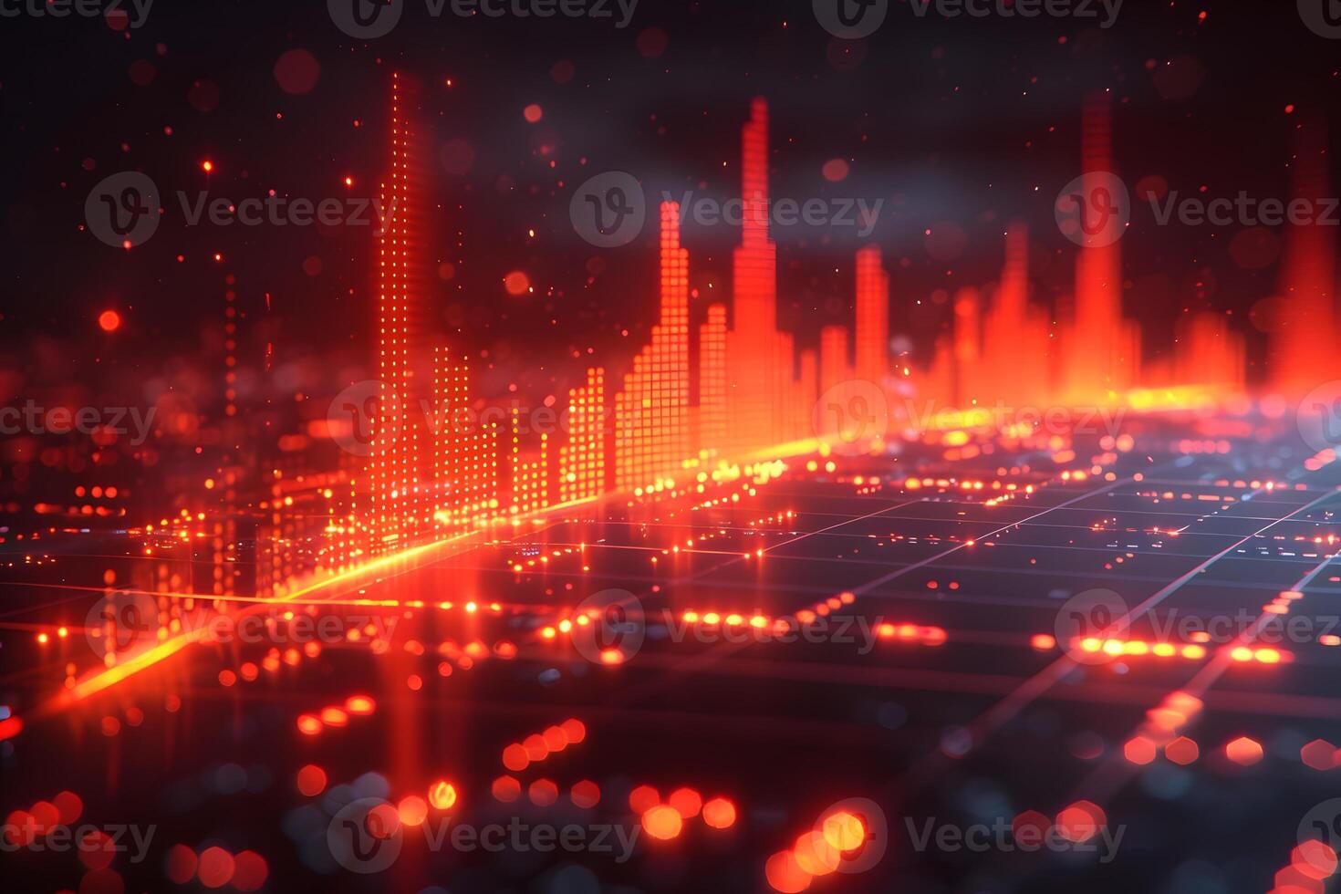 Futuristic Digital Landscape with Glowing Red Data Visualization photo