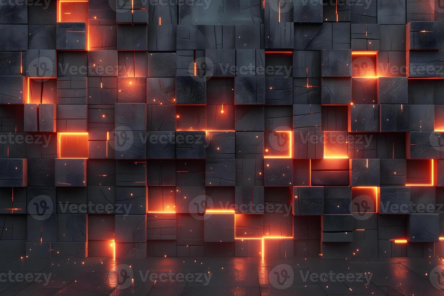 Glowing Abstract Geometric Wall with Illuminated Cubes for Modern Design photo