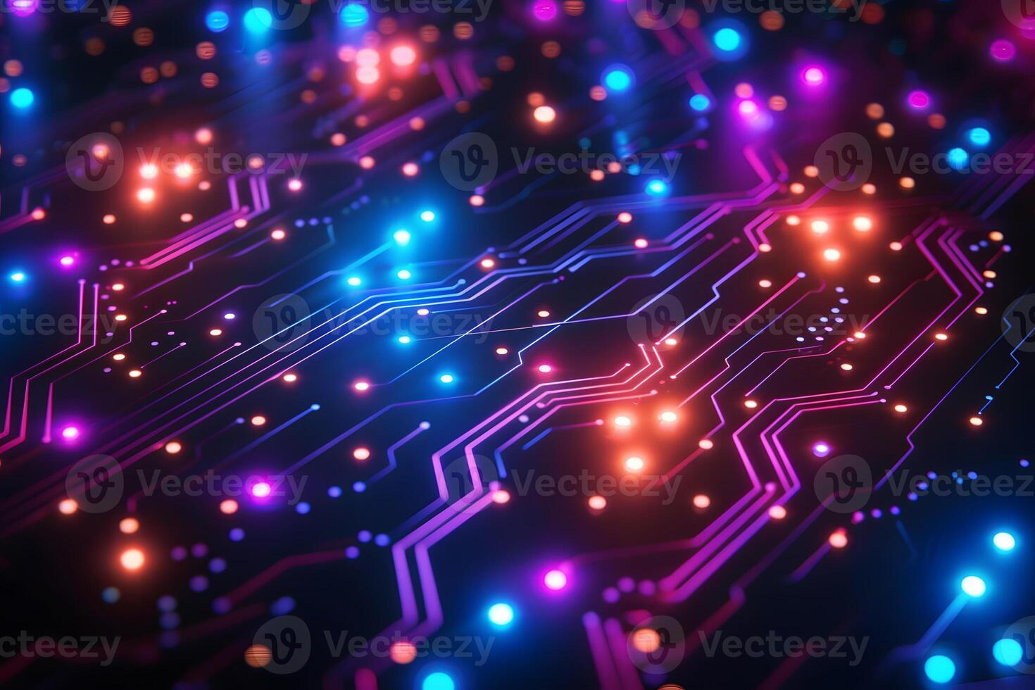 Futuristic Circuit Board with Neon Lights for Technology Design photo