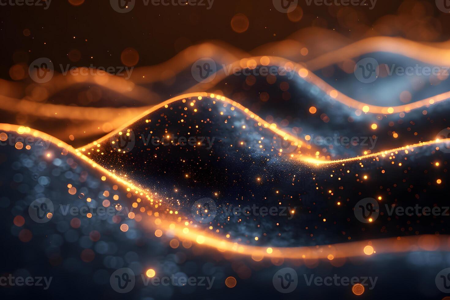 Glowing Abstract Wave Landscape with Sparkling Particles for Digital Art and Design photo