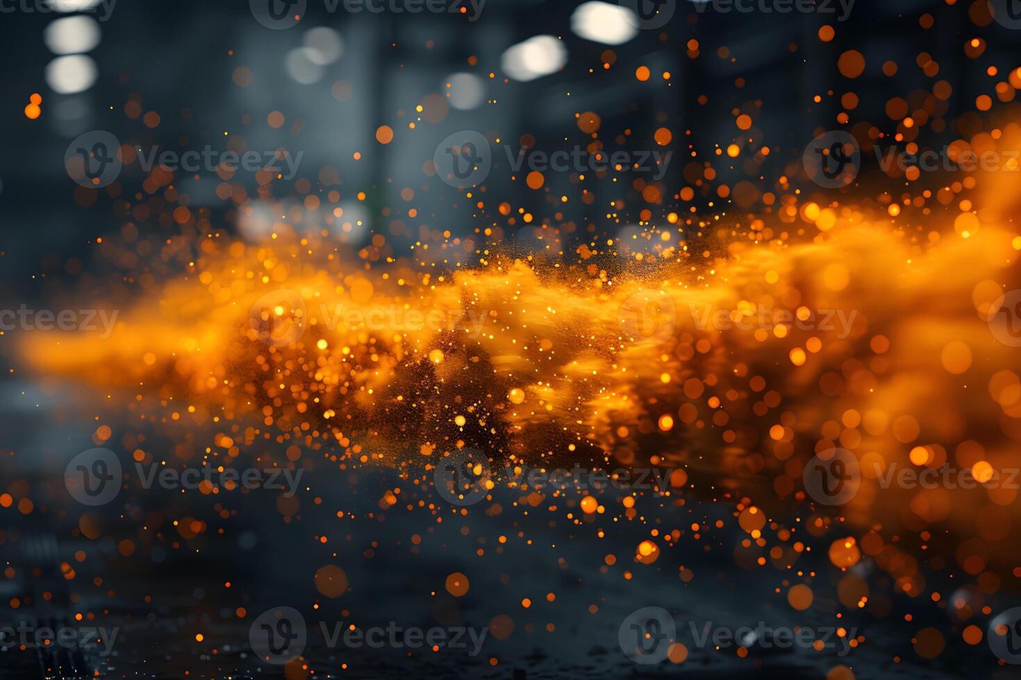 Fiery Sparks in Industrial Setting with Orange Bokeh Effects for Dynamic Designs photo