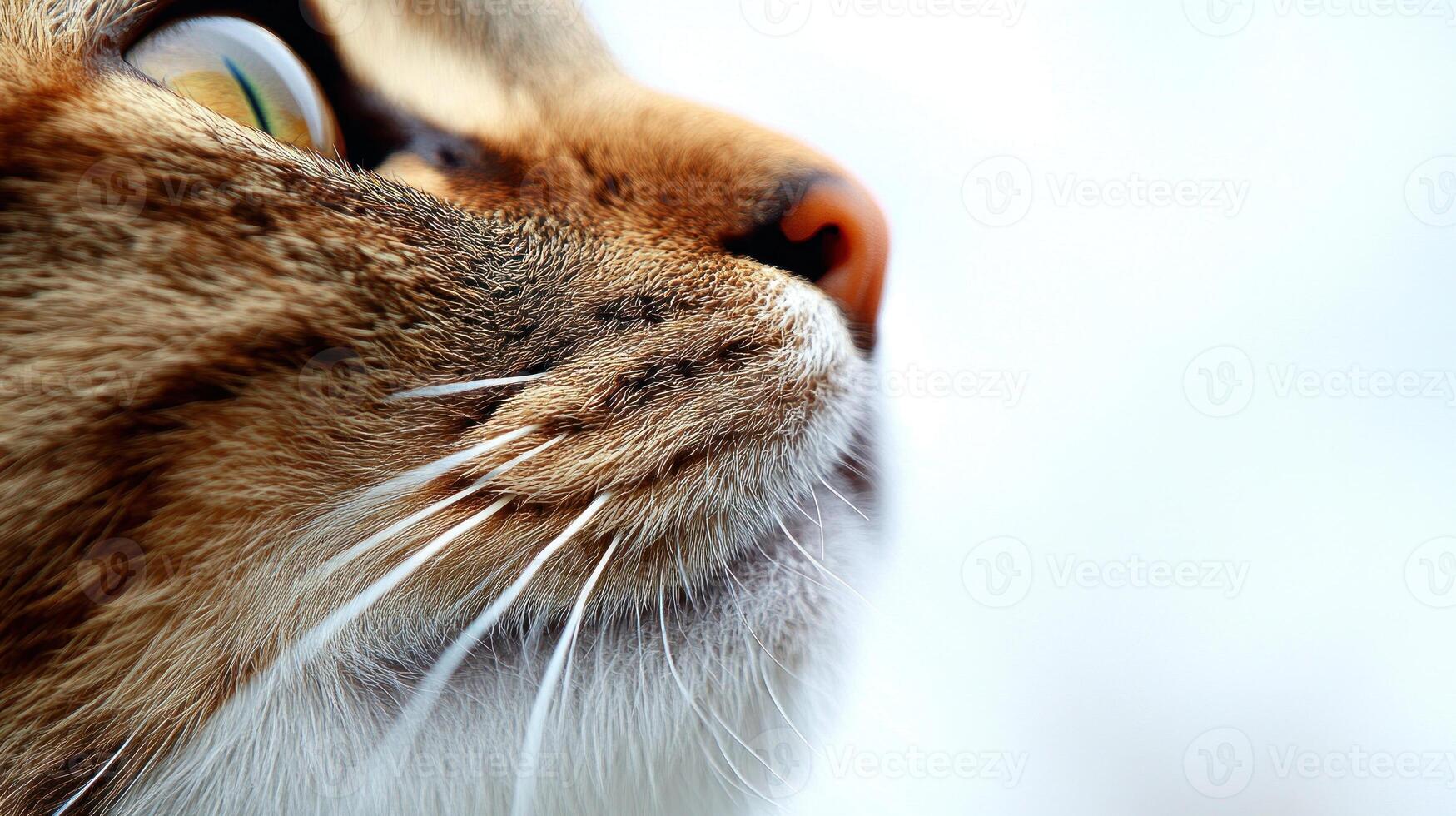 A beautiful cat gazes thoughtfully with vibrant eyes and prominent whiskers highlighted by soft lighting photo
