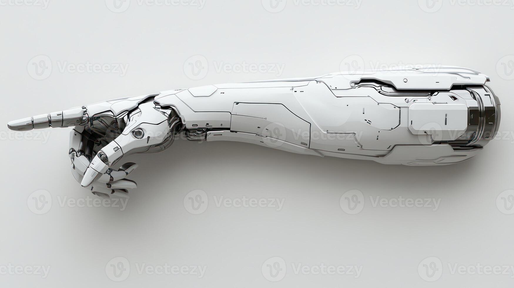 A sleek robotic arm elegantly points forward, demonstrating cutting-edge technology in a clean, modern environment photo