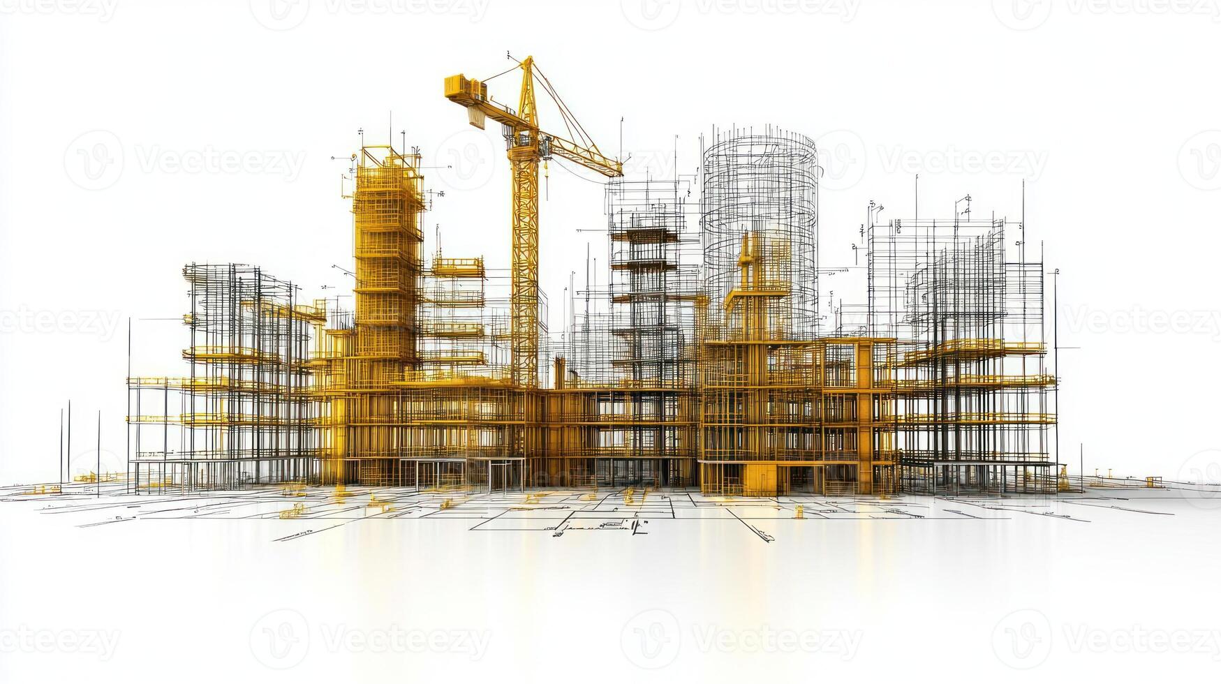 A large construction site showcases scaffolding and cranes, highlighting progress on a modern urban building photo