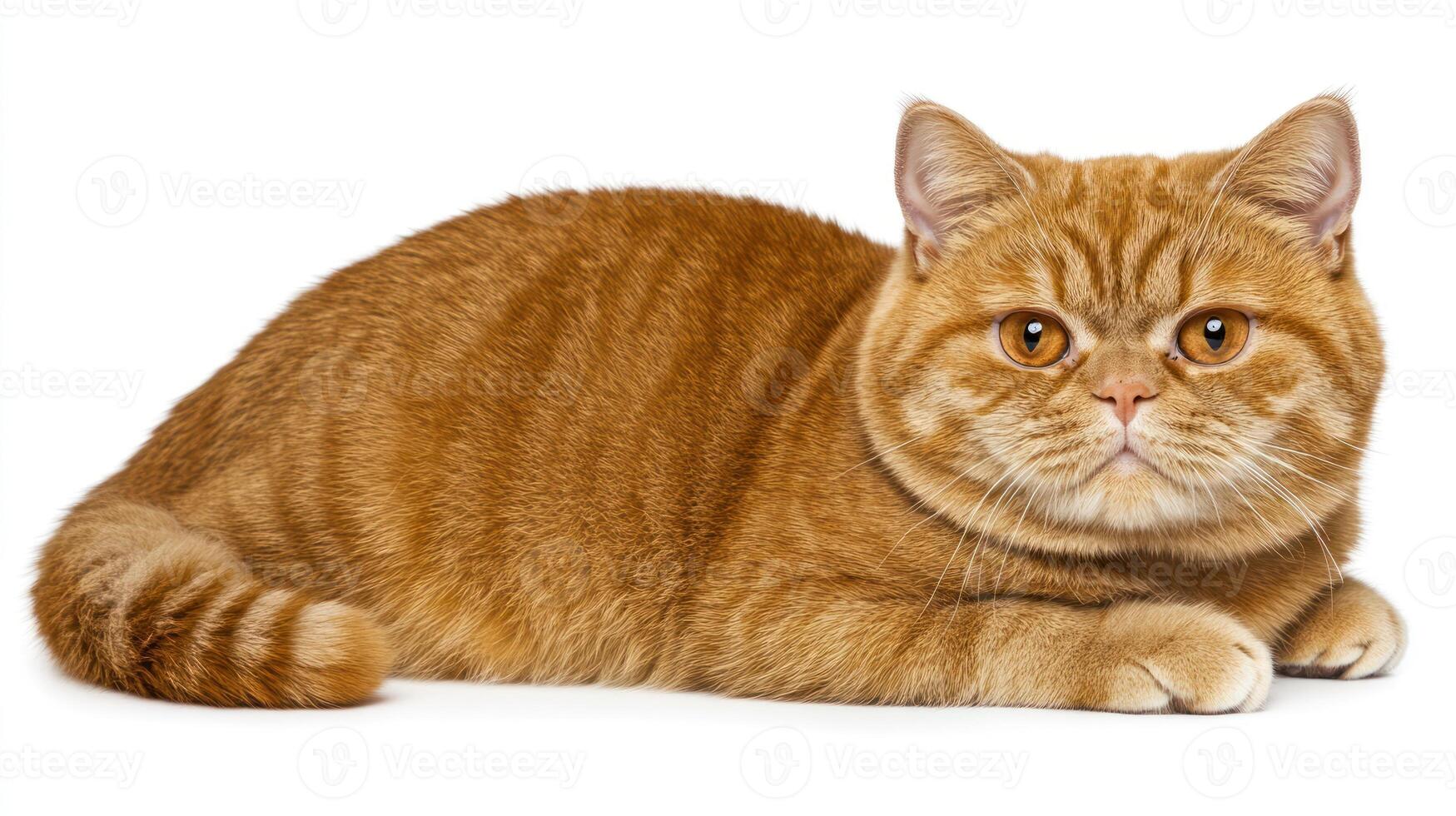 An orange tabby cat lies relaxed on a white surface, enjoying a quiet afternoon with its striking gaze photo