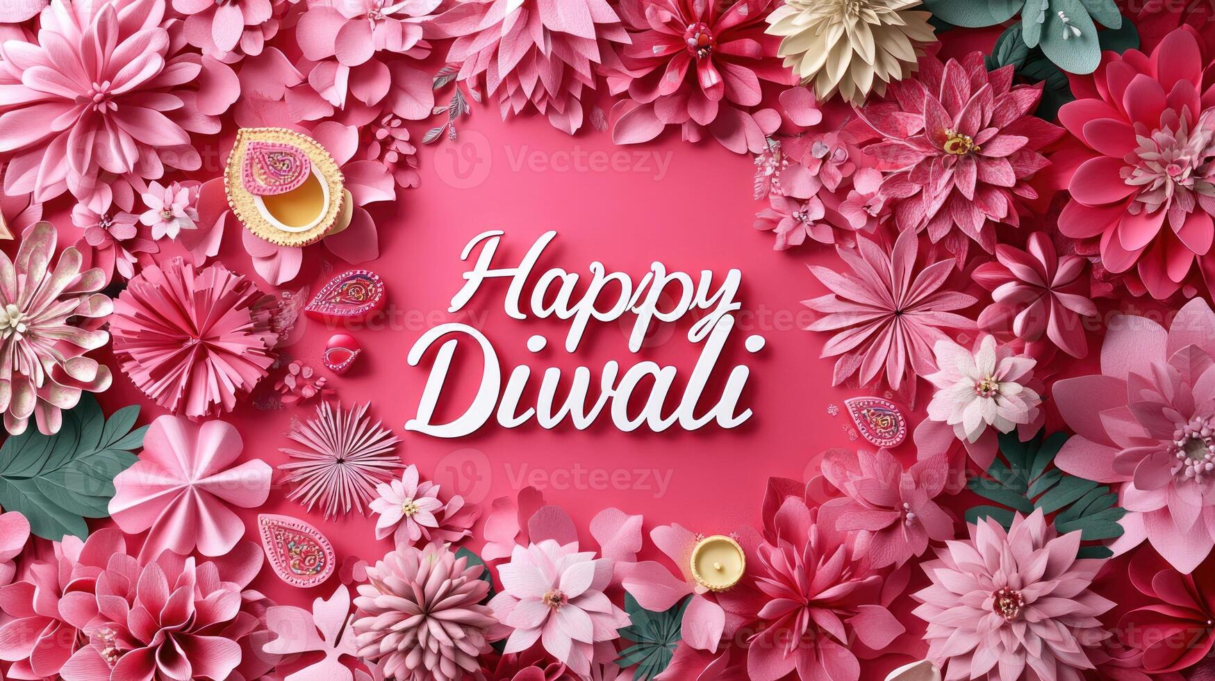 A colorful display of flowers celebrates Diwali, featuring various shades of pink and festive elements inviting joy photo