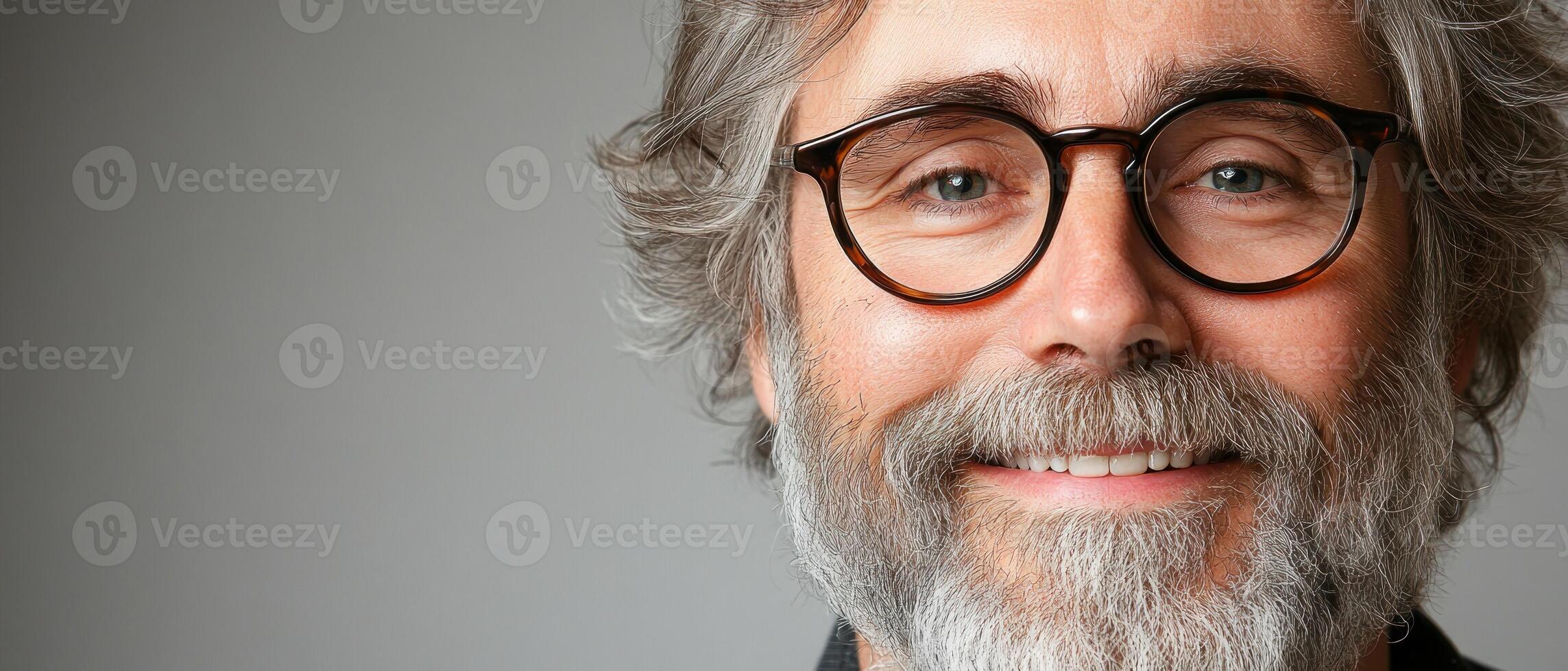 An older man with glasses and a full beard smiles warmly, conveying a sense of friendliness and approachability photo