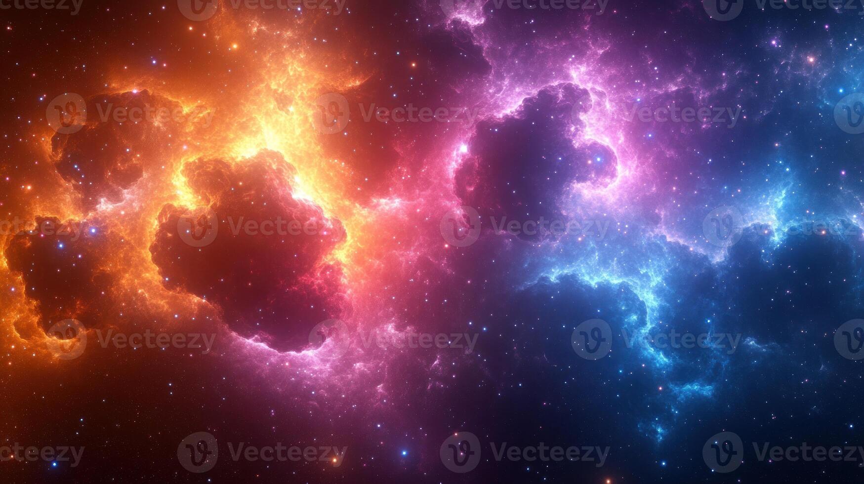 Vibrant clouds of gas and dust in a colorful nebula illuminate the darkness of deep space photo