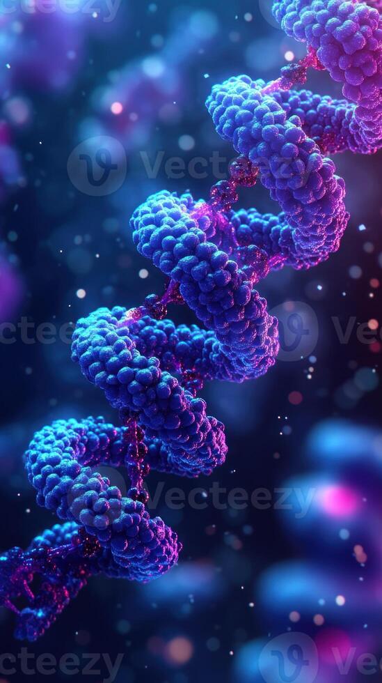 This representation showcases a vibrant DNA double helix, highlighting its molecular structure and colorful design photo