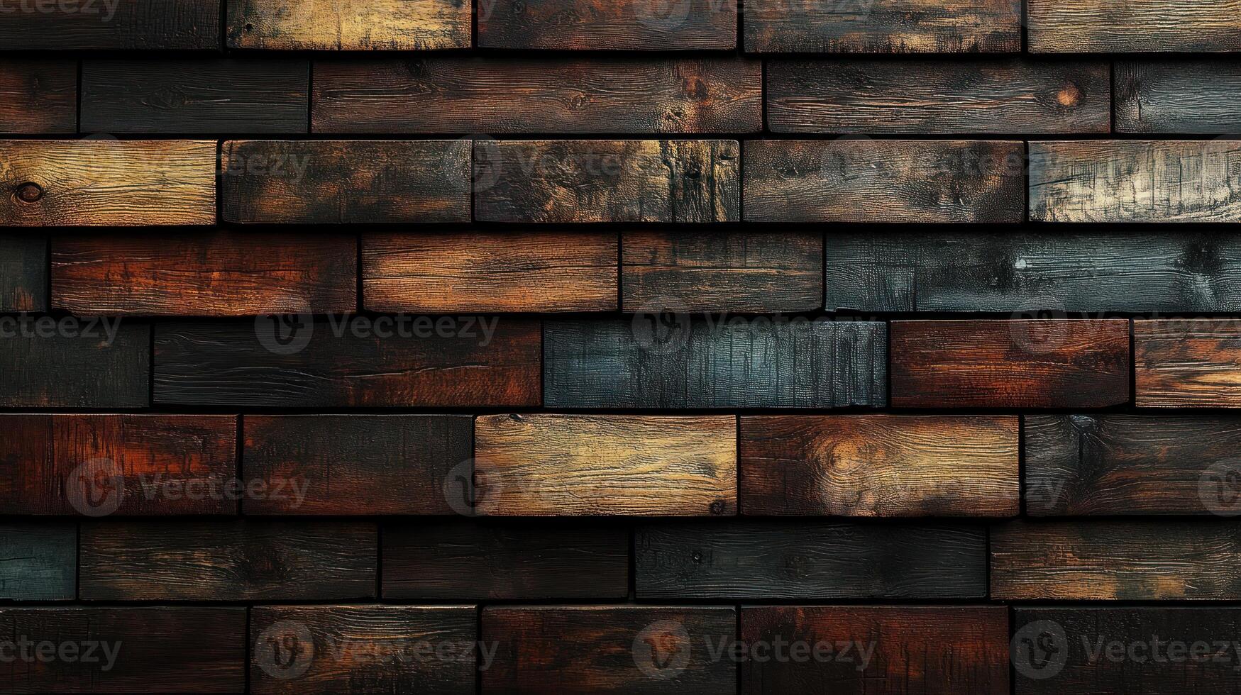 Rustic wooden panels create a warm and textured backdrop with a mix of dark shades and grain patterns photo