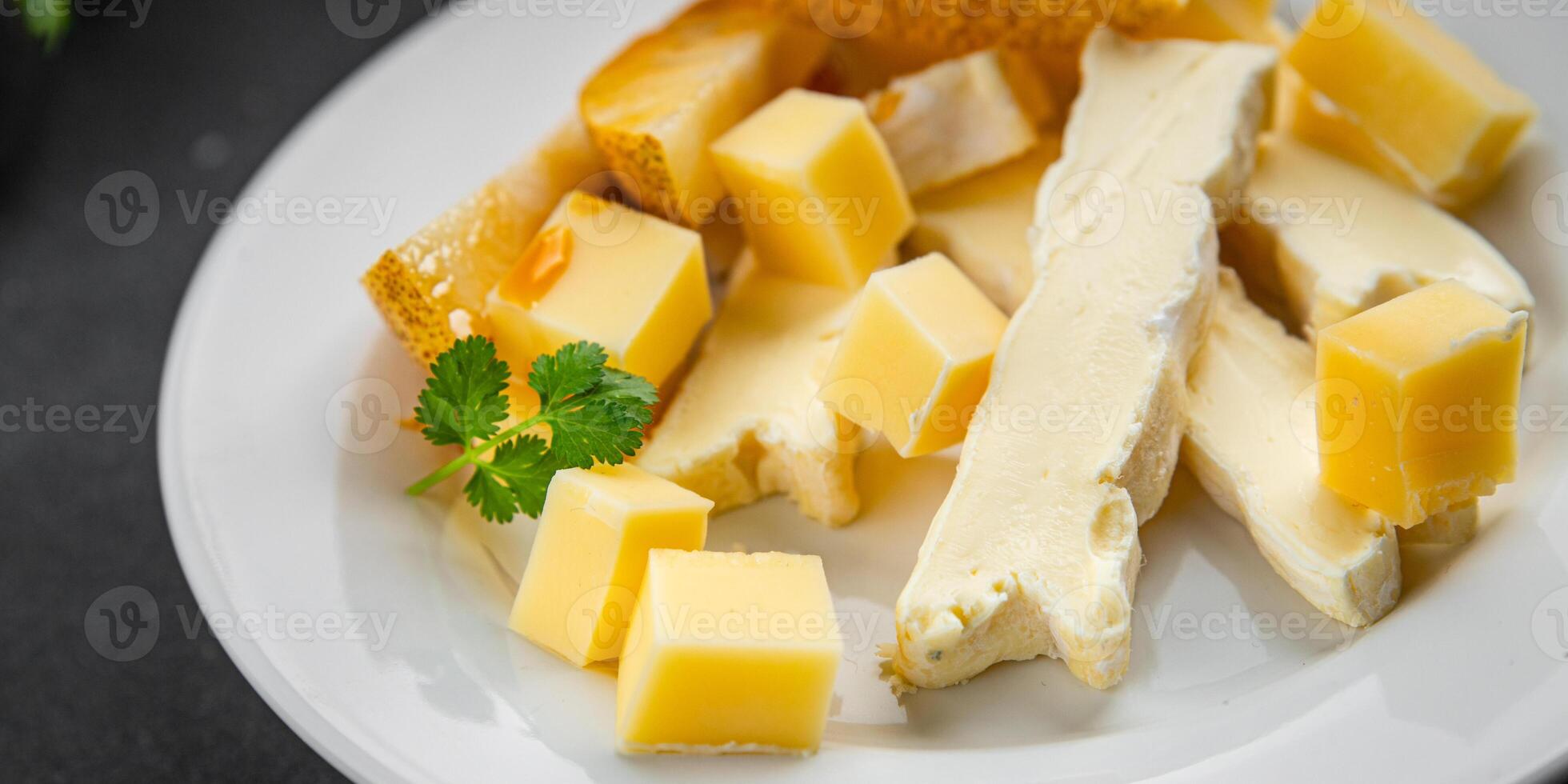 Cheese plate French cheeses fresh tasty food dish delicious gourmet food background on the table rustic food top view copy space photo