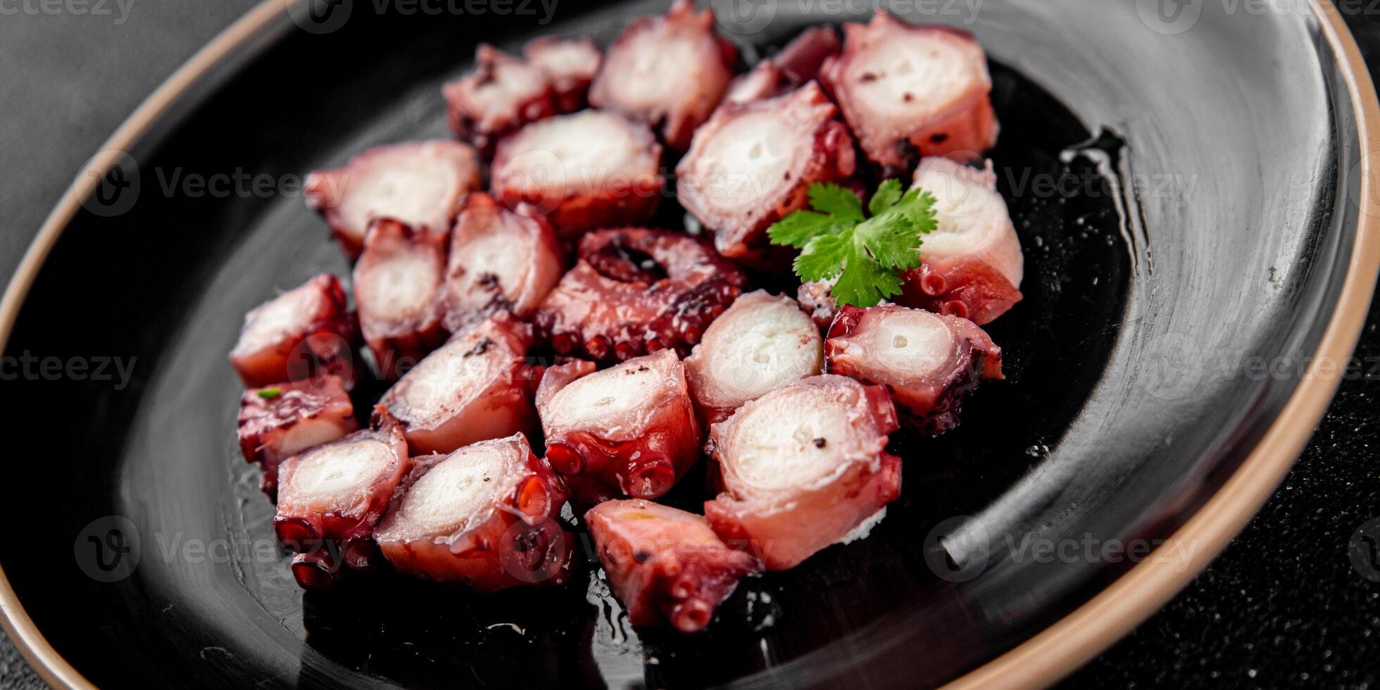 Octopus food seafood octopus tentacles fresh tasty food dish pescetarianism delicious gourmet food background on the table rustic food top view copy space keto and paleo diet photo