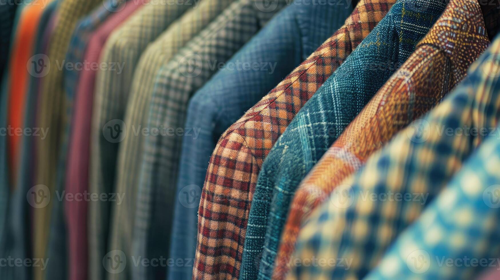 A row of colorful shirts on a rack photo