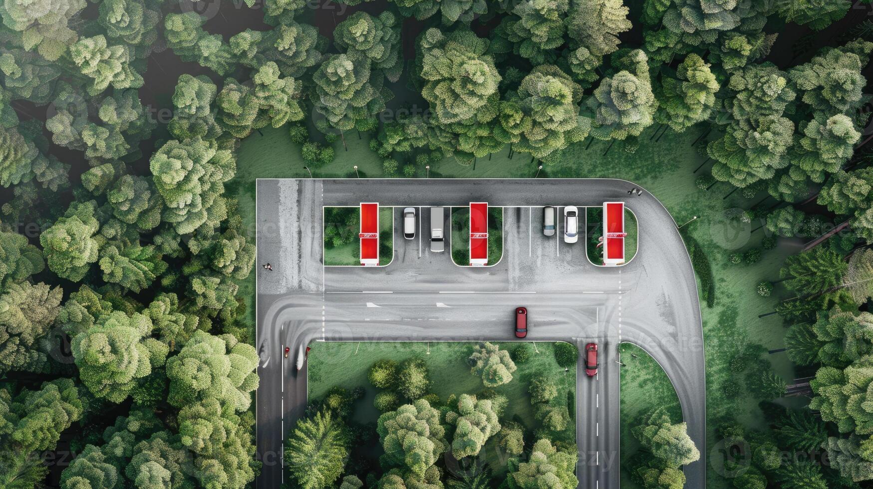 A view of a parking lot from above photo