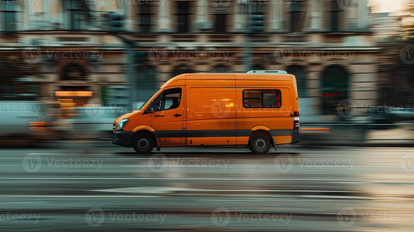 A van is driving down the street photo