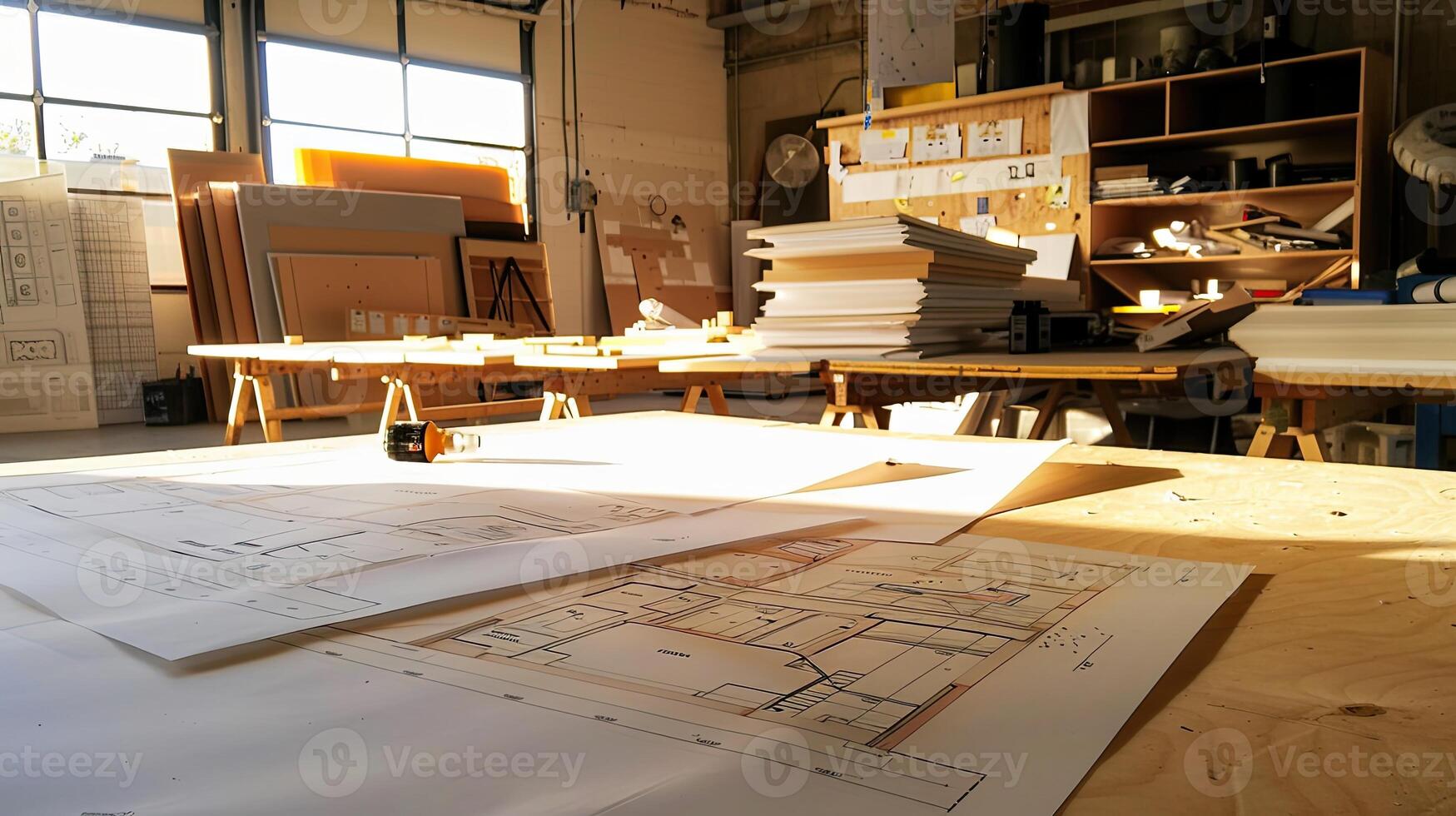 A table with a lot of papers and drawings on it photo