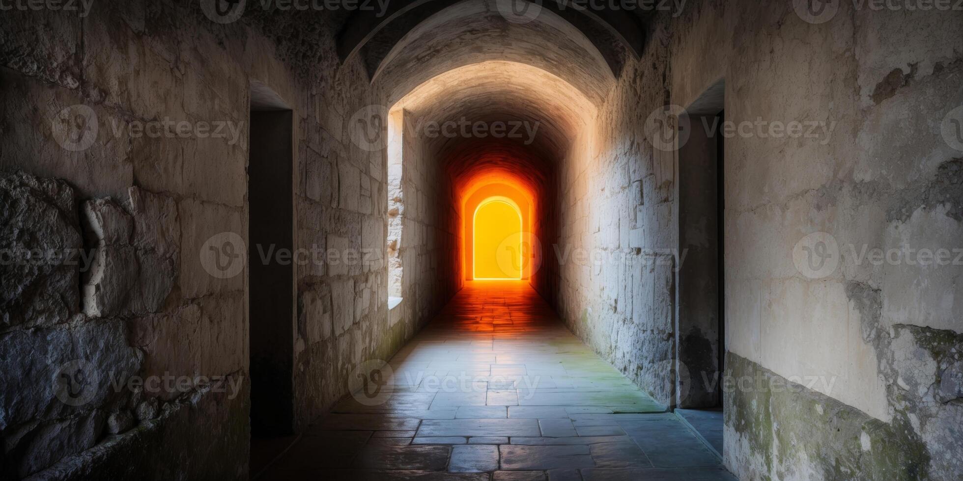 A long tunnel with a bright light at the end photo