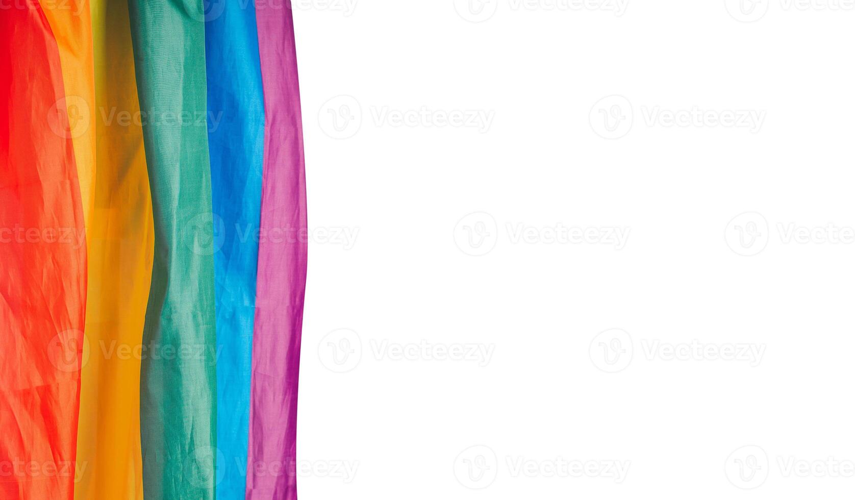 Top view of the rainbow flag or LGBT is on a white background with copy space photo