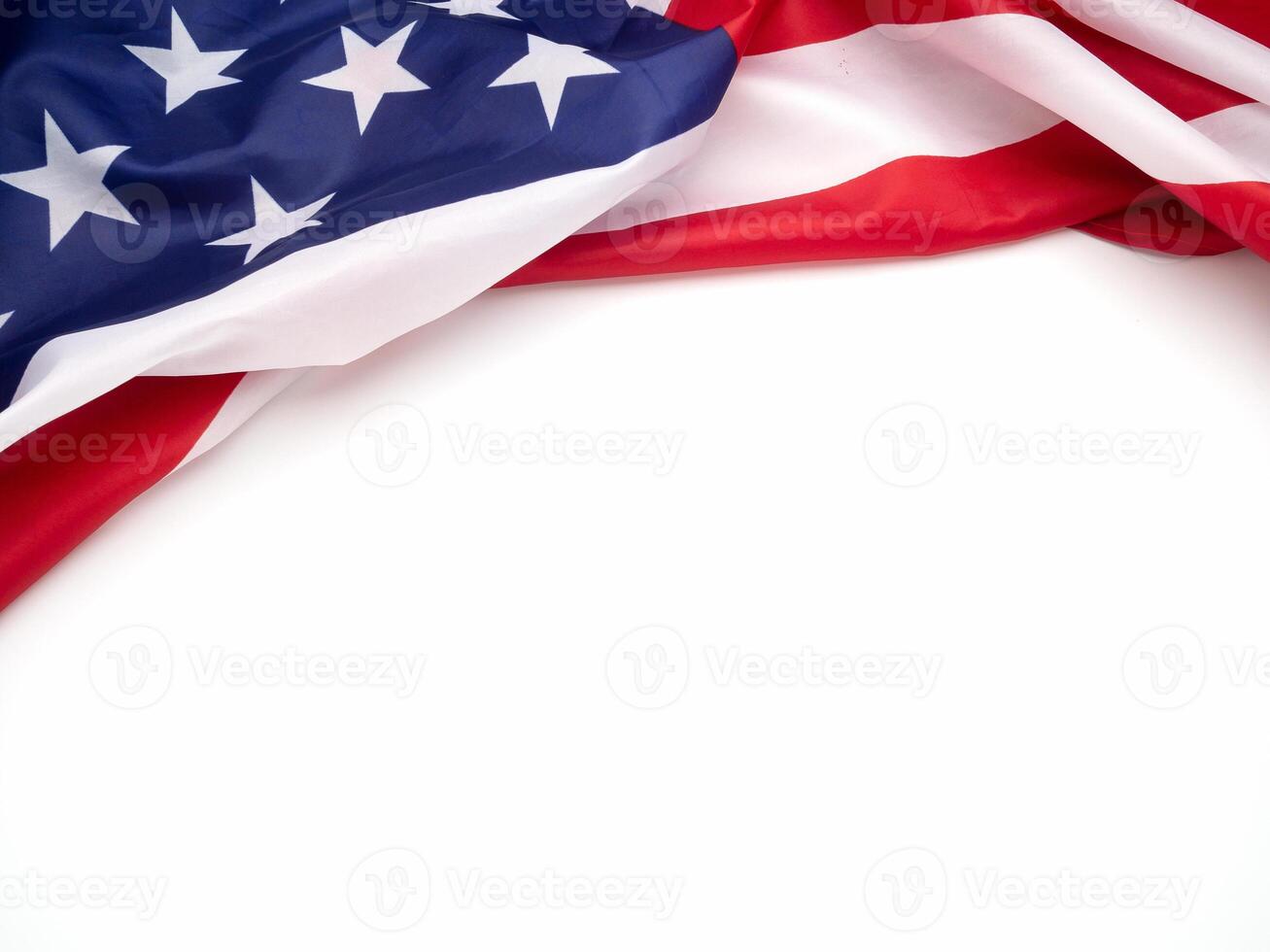 Top view of the American flag on a white background photo