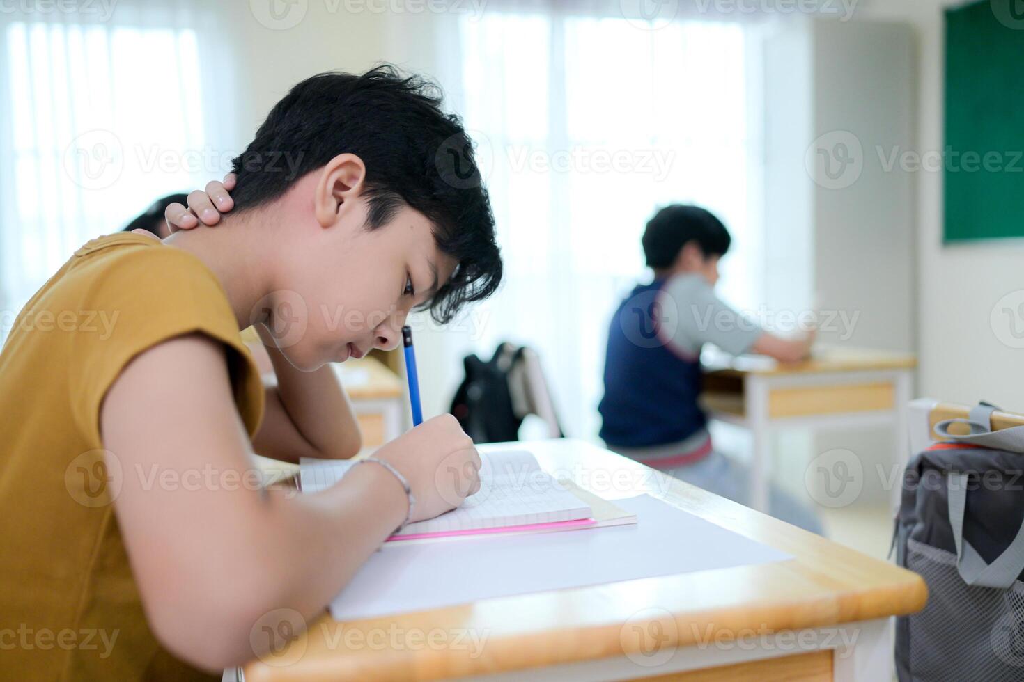 STEM lesson, Teacher and students in mathematics classroom photo