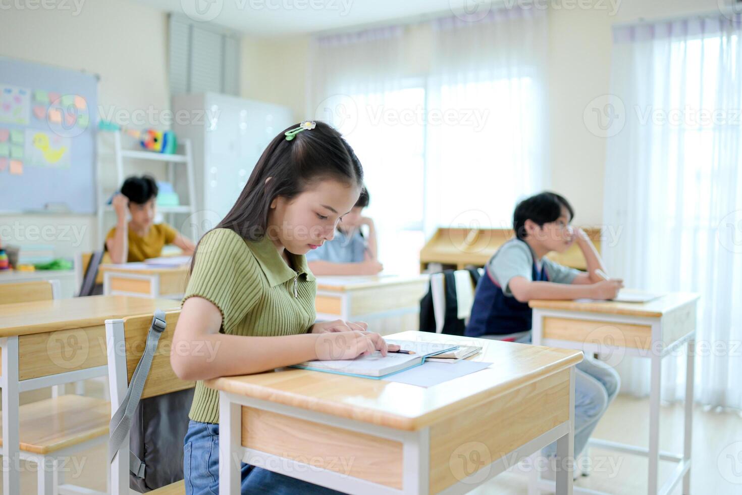 STEM lesson, Teacher and students in mathematics classroom photo