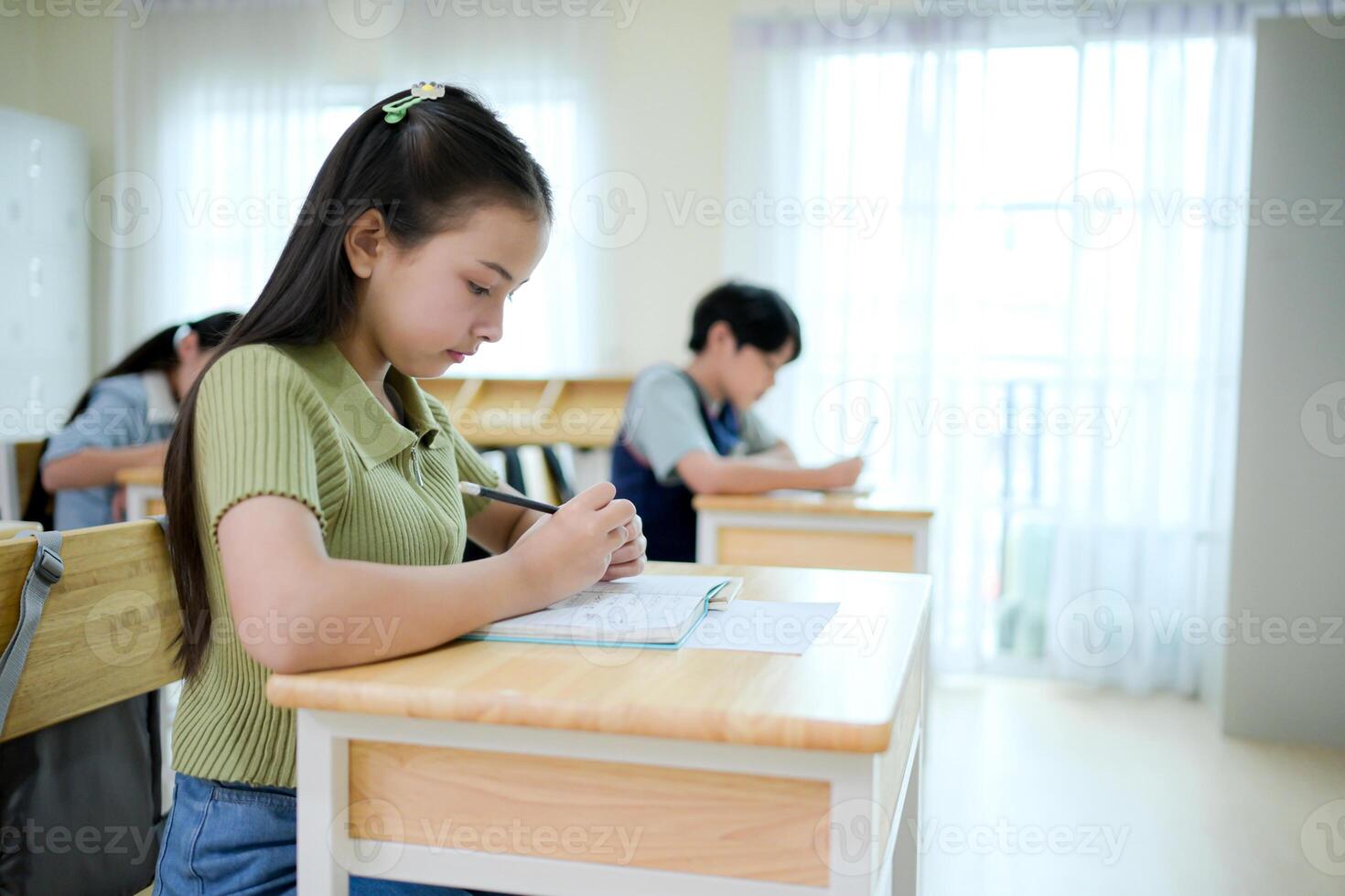 STEM lesson, Teacher and students in mathematics classroom photo
