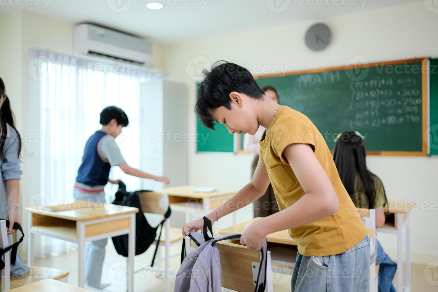 STEM lesson, Teacher and students in mathematics classroom photo