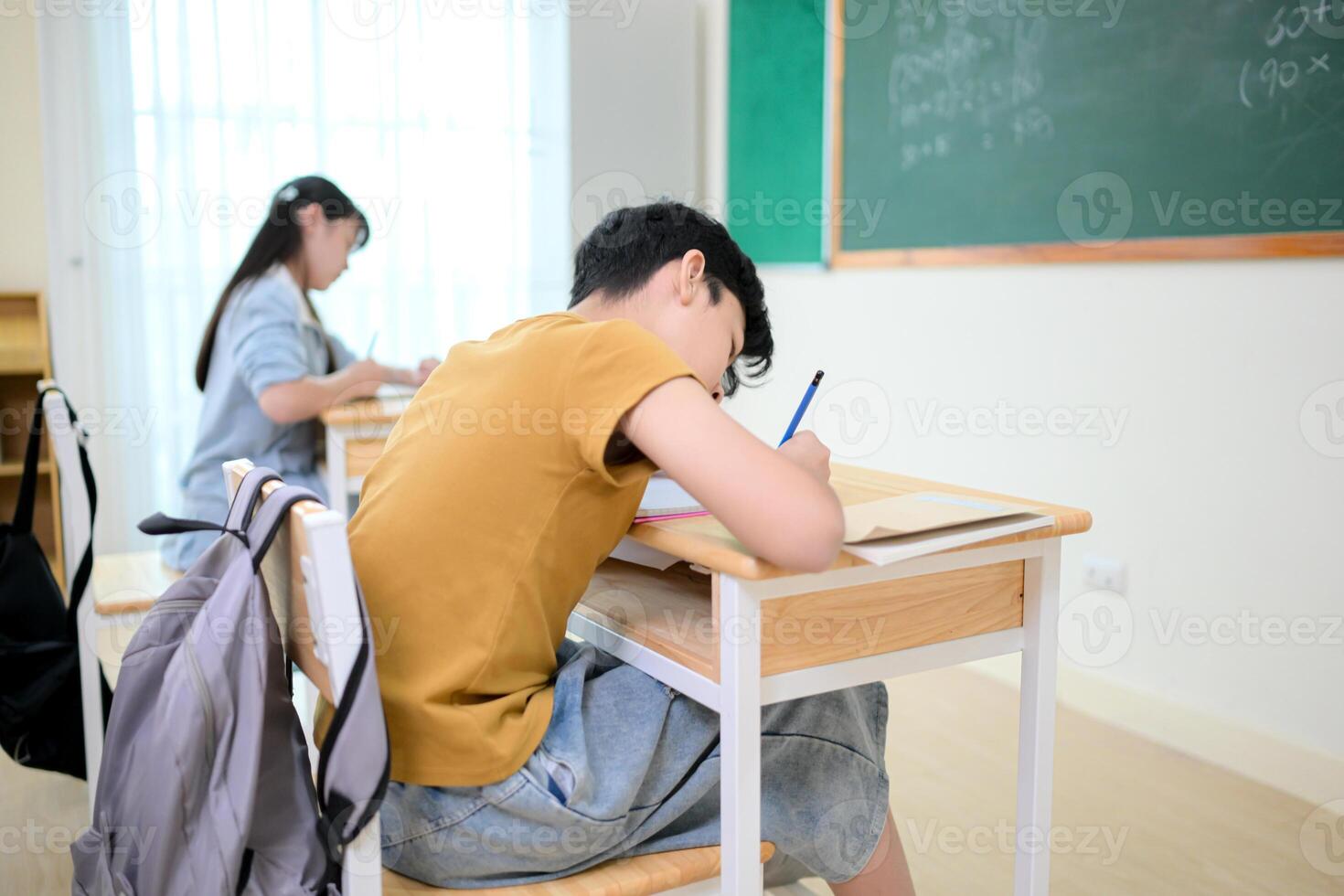STEM lesson, Teacher and students in mathematics classroom photo